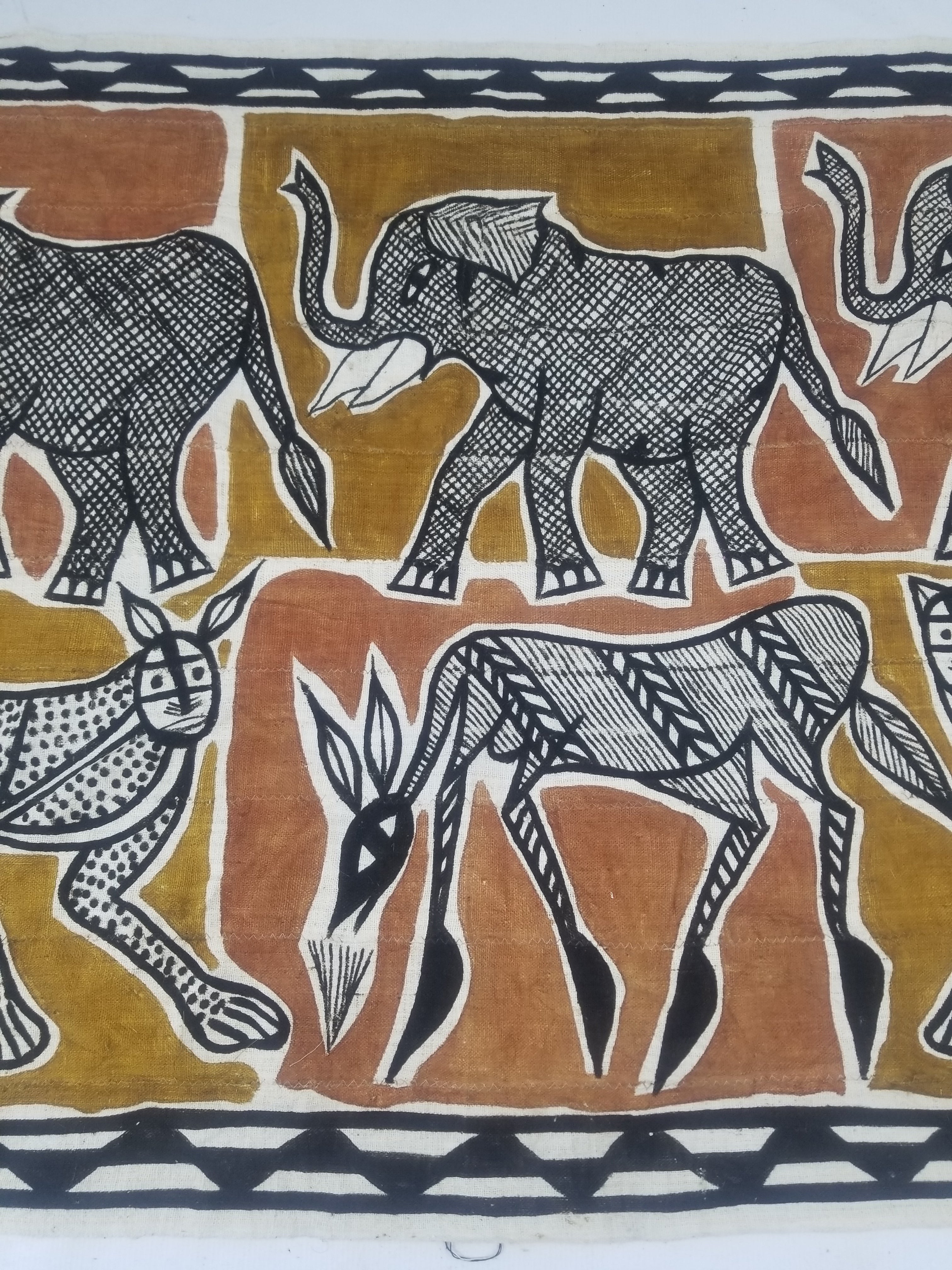 Vintage African Mudcloth Korhogo Hand Painted Tapestry 177x103cm