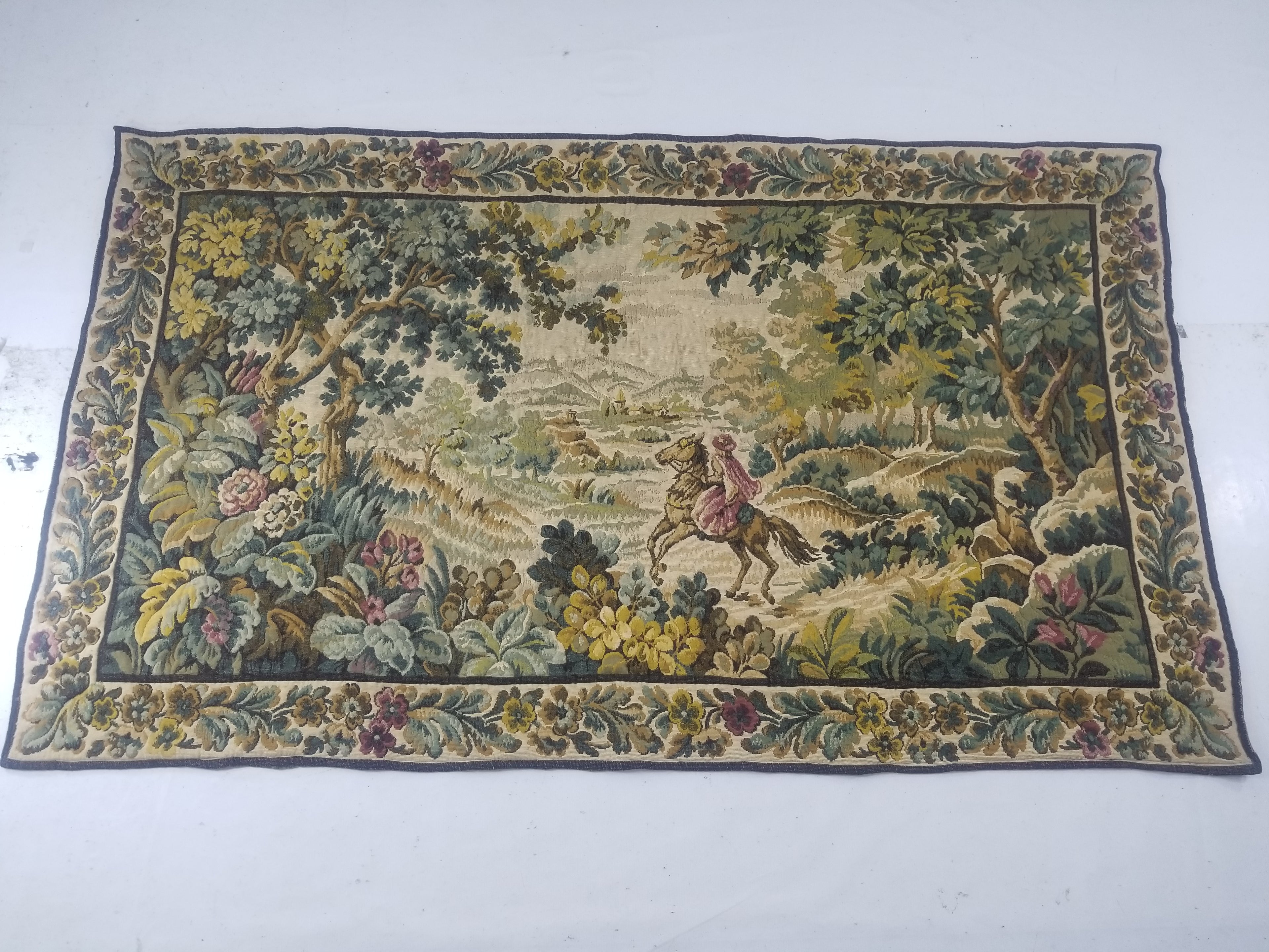 Vintage French Verdure Scene Wall Hanging Tapestry 194x114cm