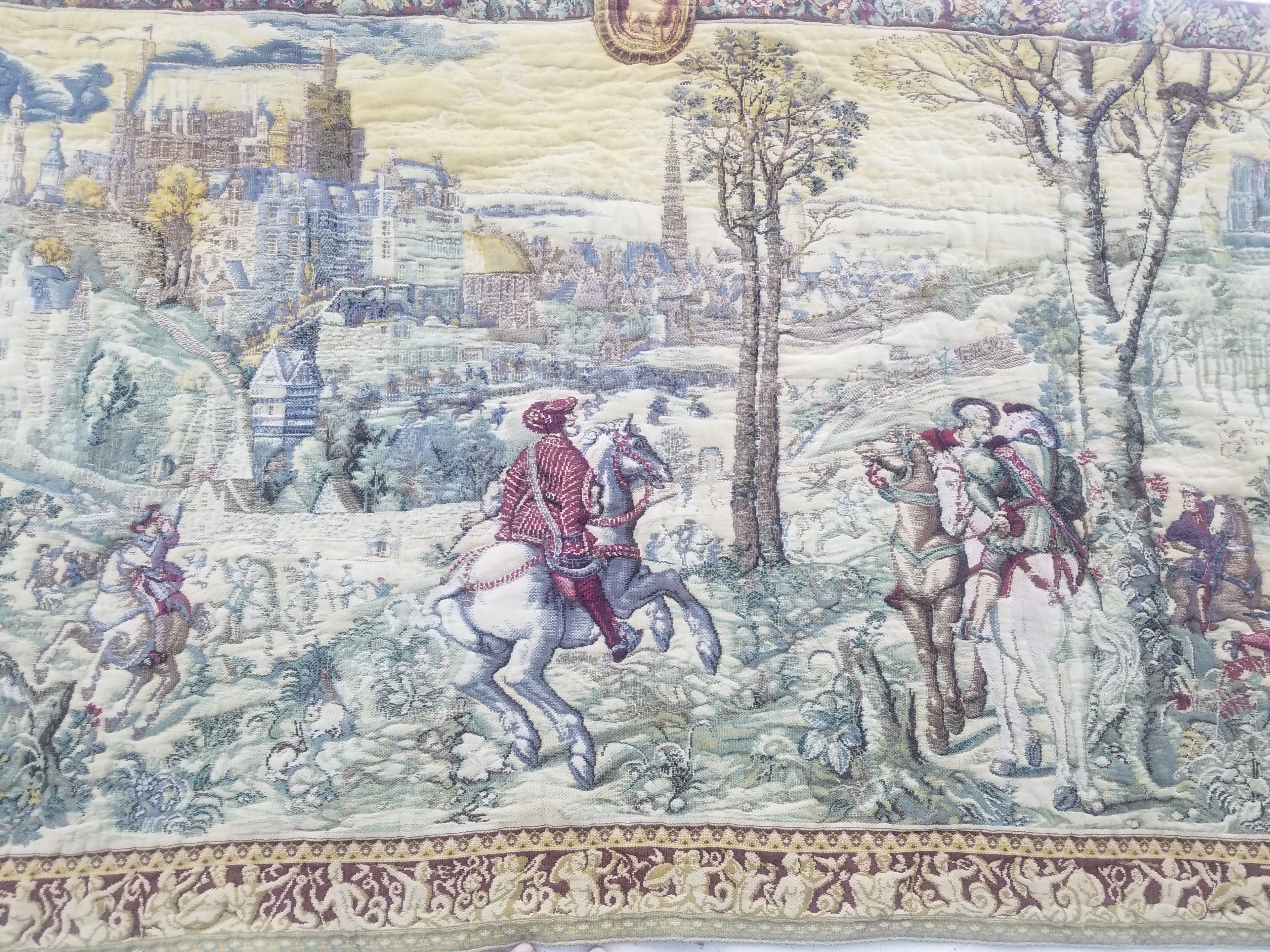 Vintage French The Royal Hunt Scene Wall Hanging Tapestry 201x126cm