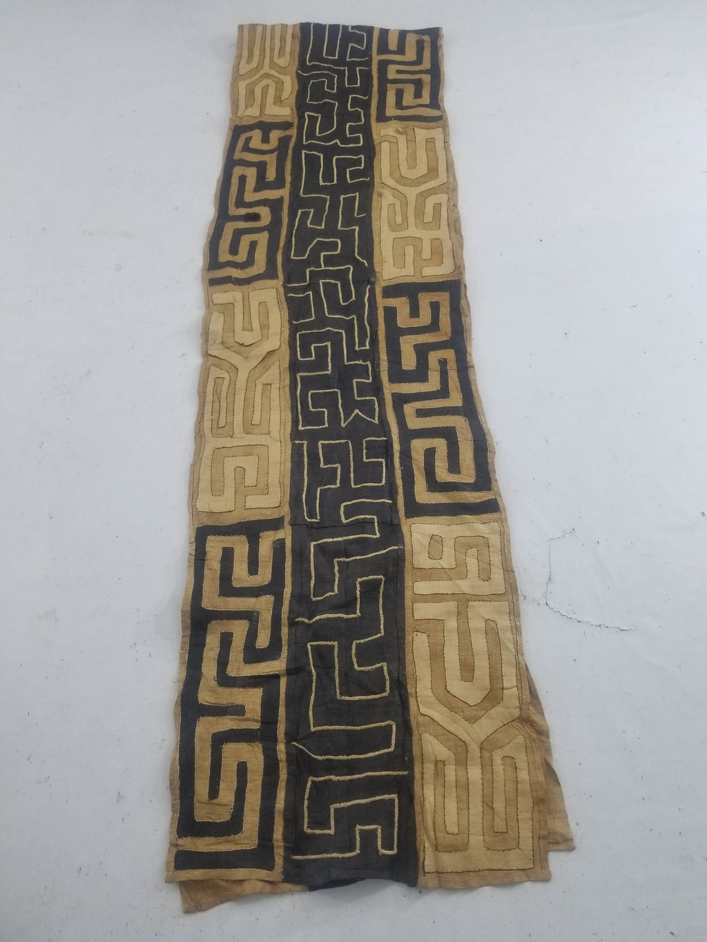 Vintage African Handmade Kuba Cloth Raffia Textile Runner 416x58cm