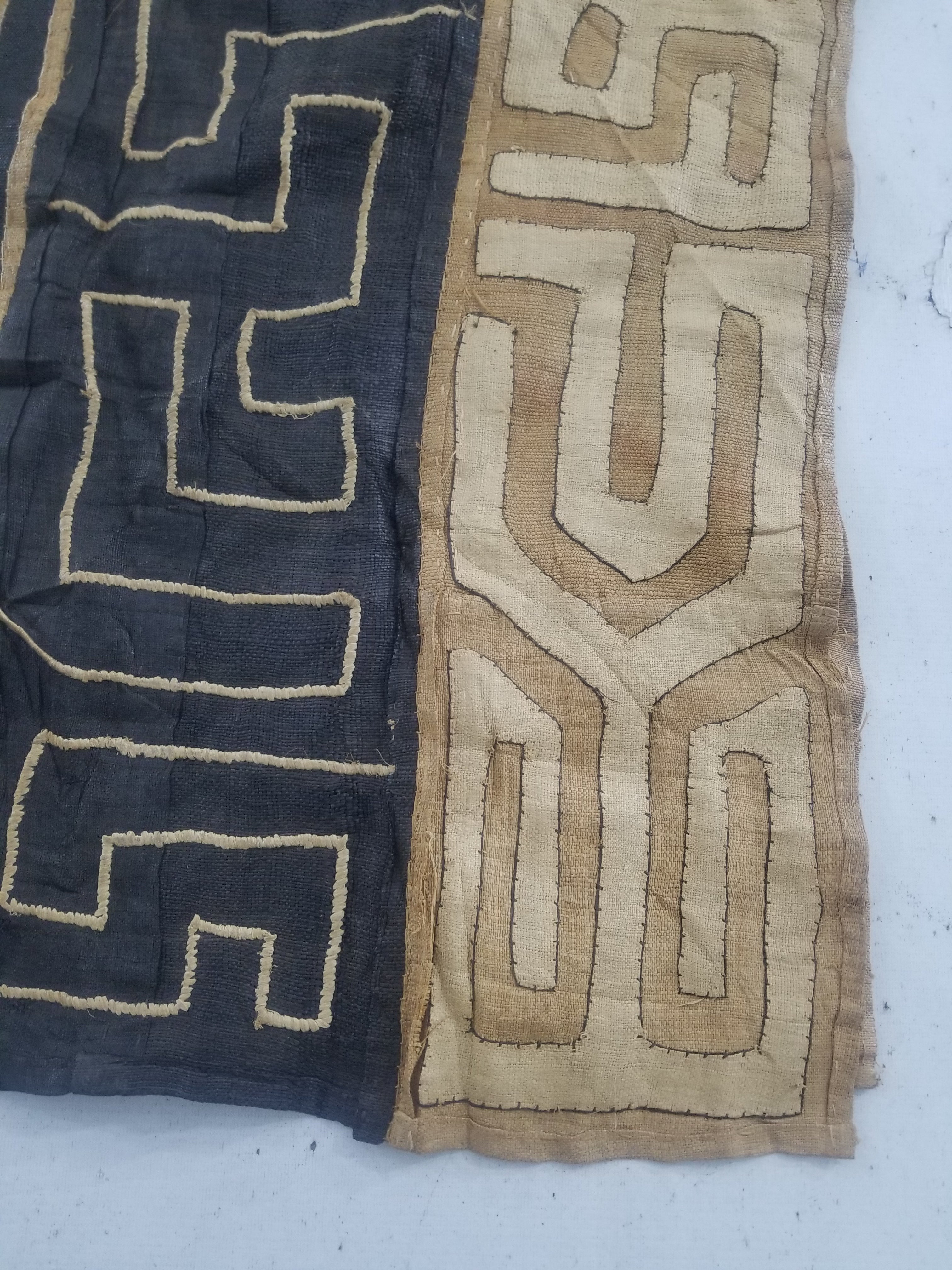 Vintage African Handmade Kuba Cloth Raffia Textile Runner 416x58cm