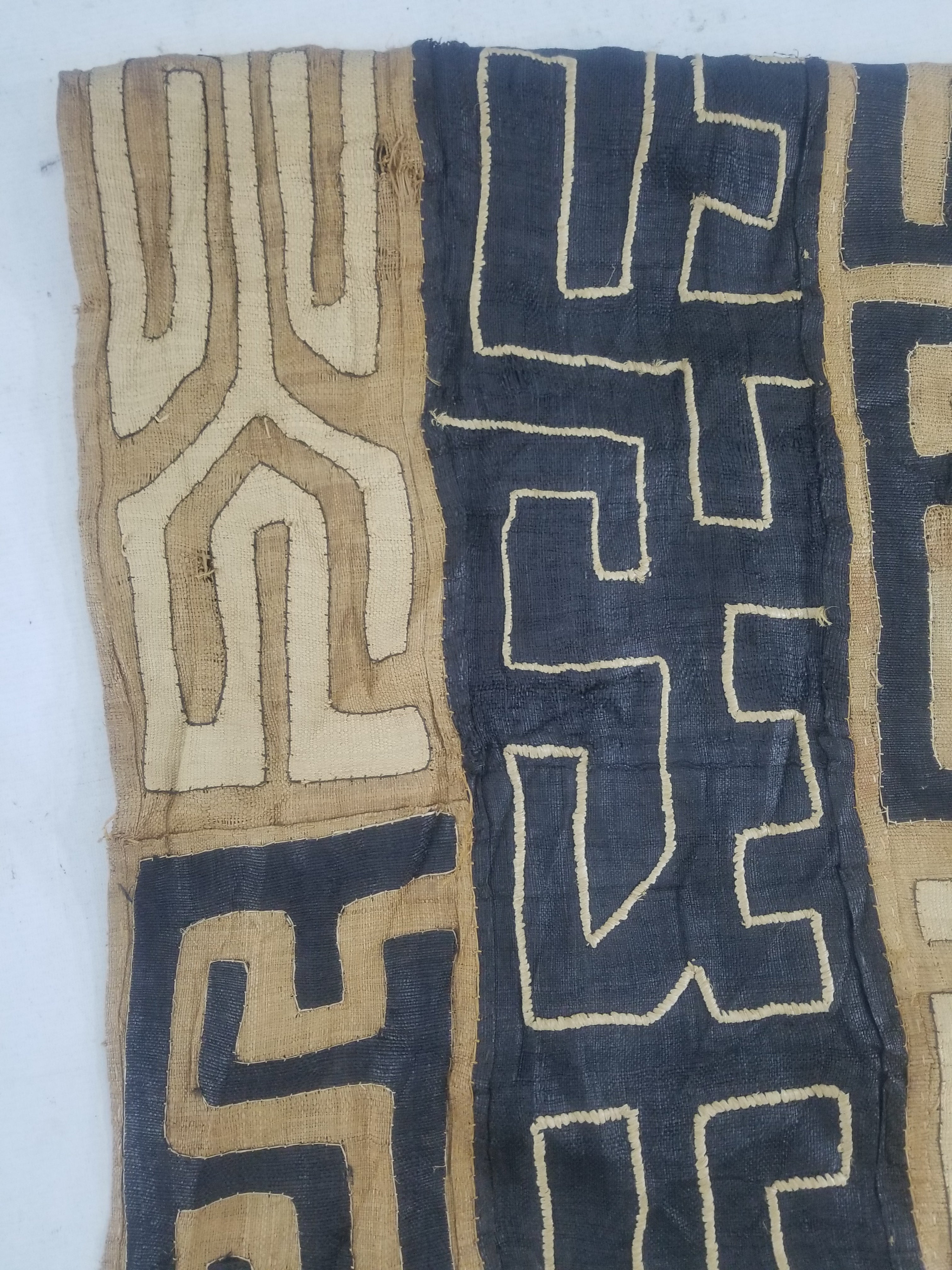 Vintage African Handmade Kuba Cloth Raffia Textile Runner 416x58cm