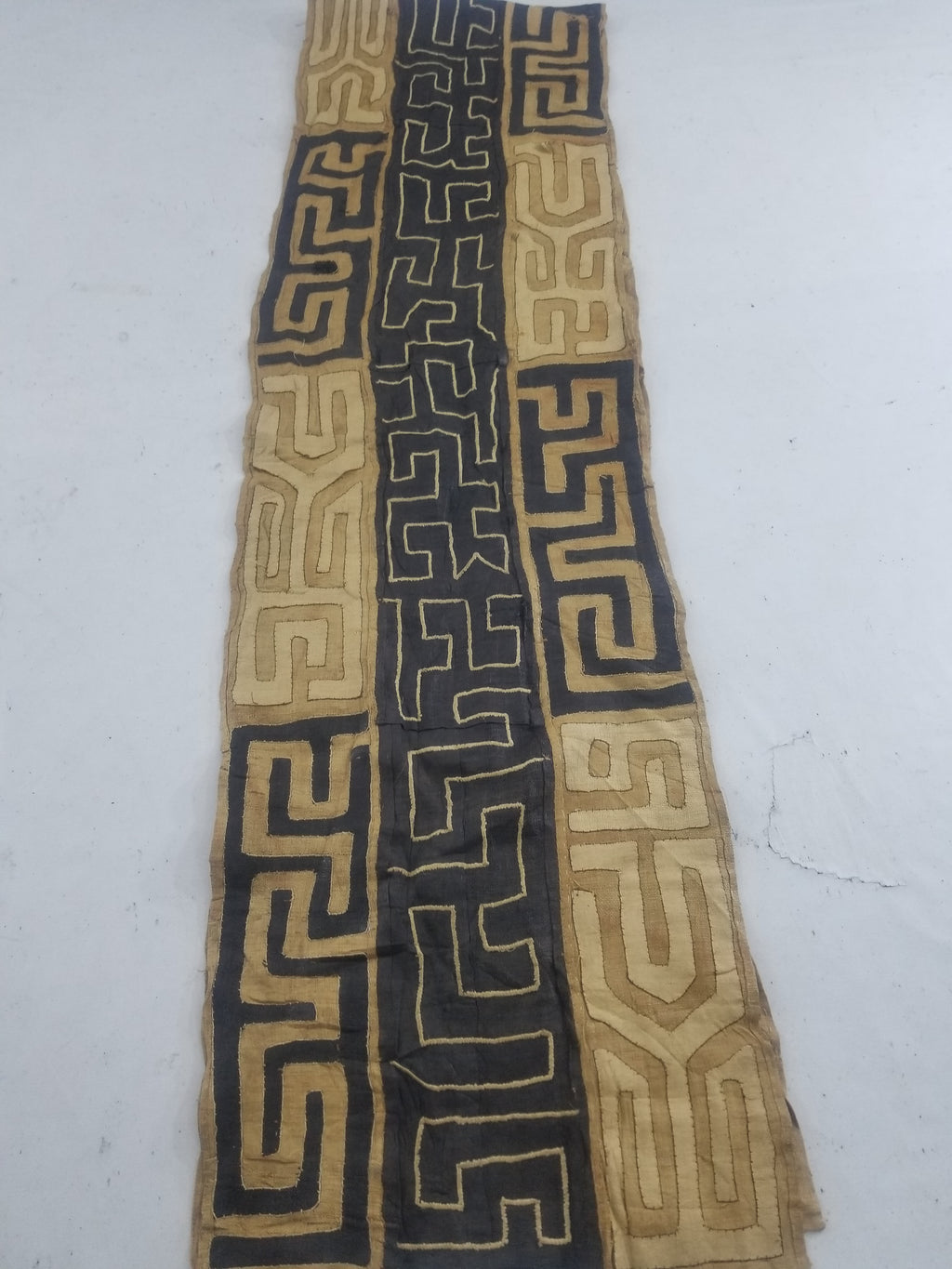 Vintage African Handmade Kuba Cloth Raffia Textile Runner 416x58cm