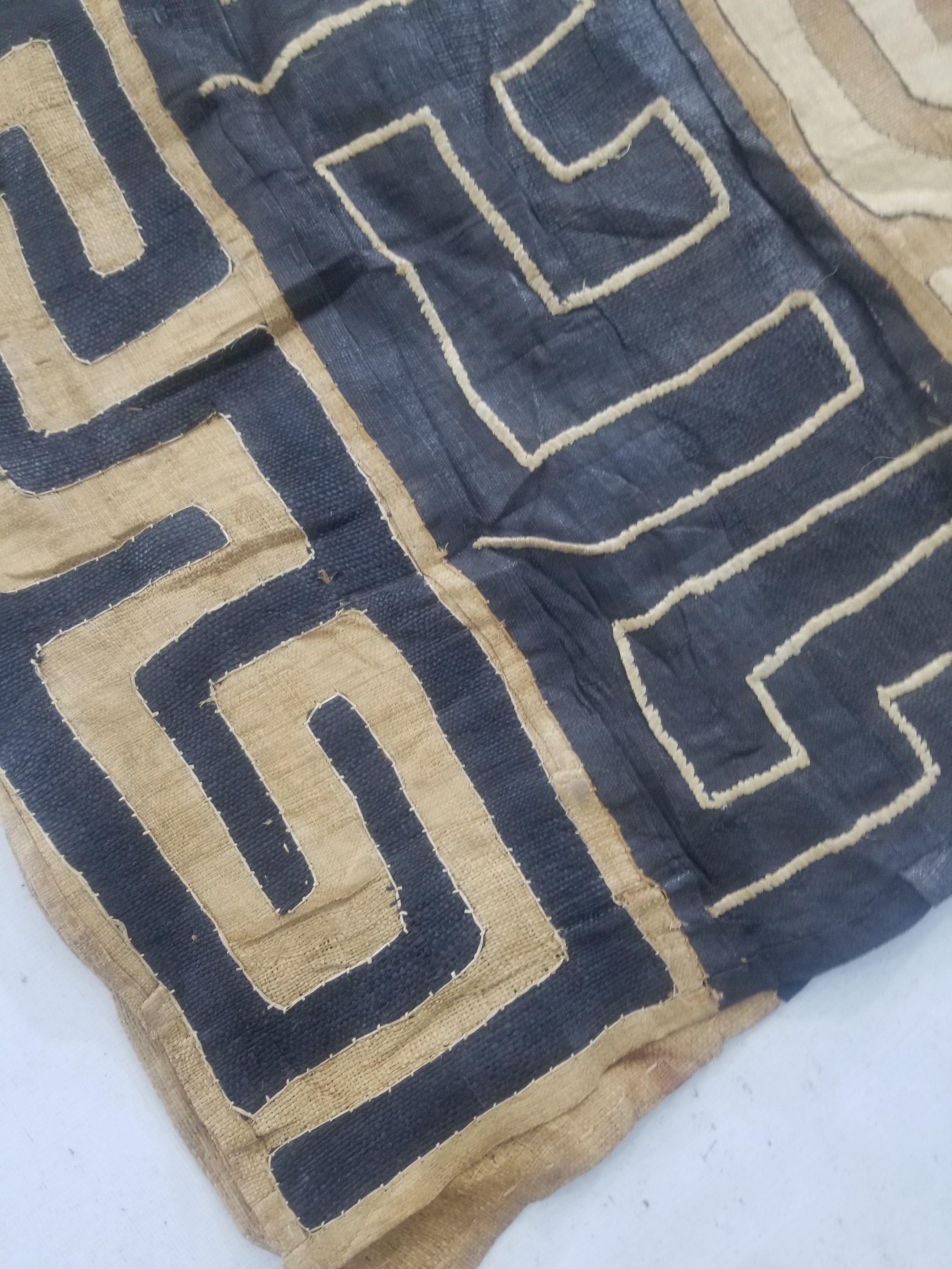 Vintage African Handmade Kuba Cloth Raffia Textile Runner 416x58cm