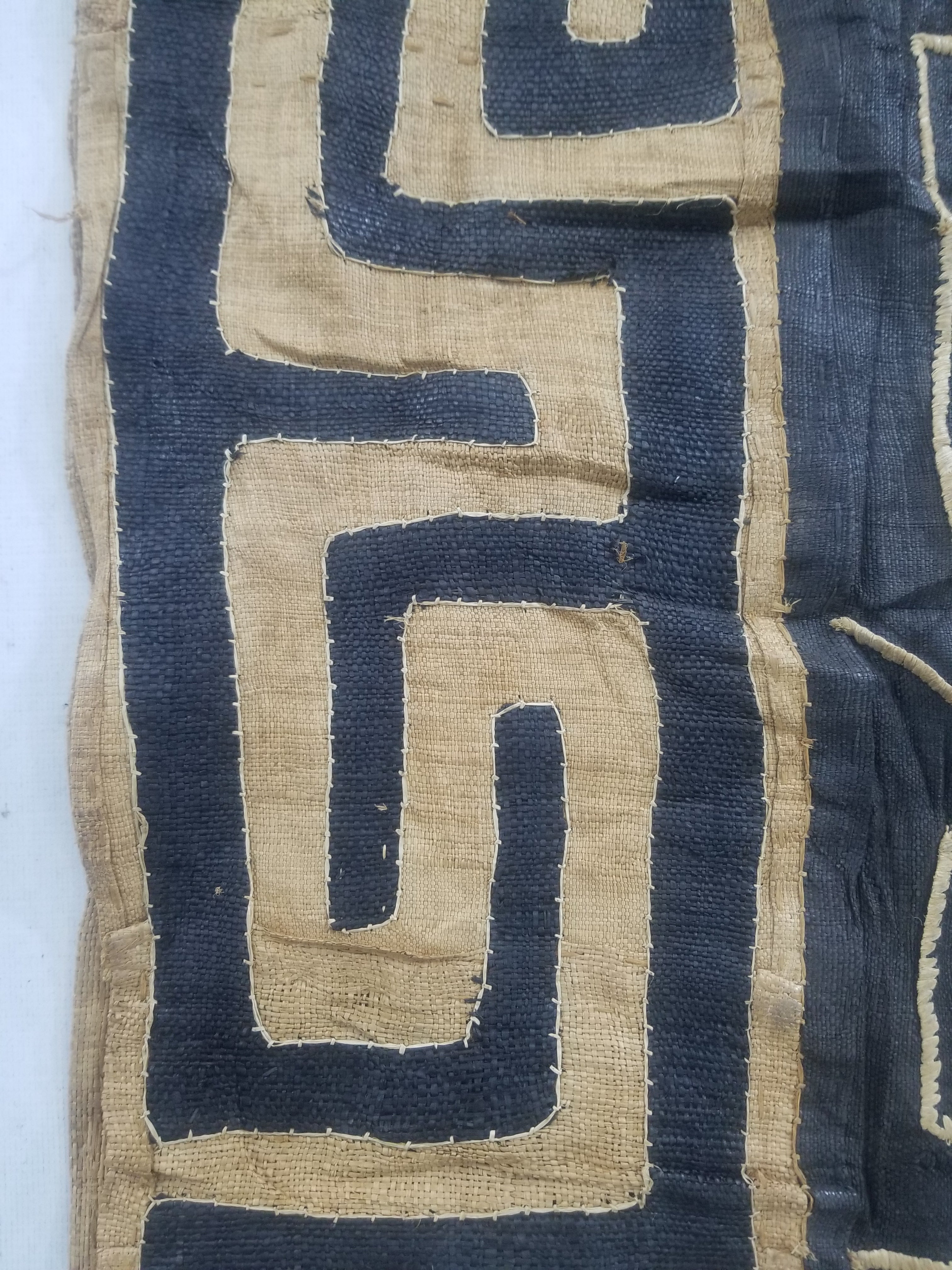 Vintage African Handmade Kuba Cloth Raffia Textile Runner 416x58cm