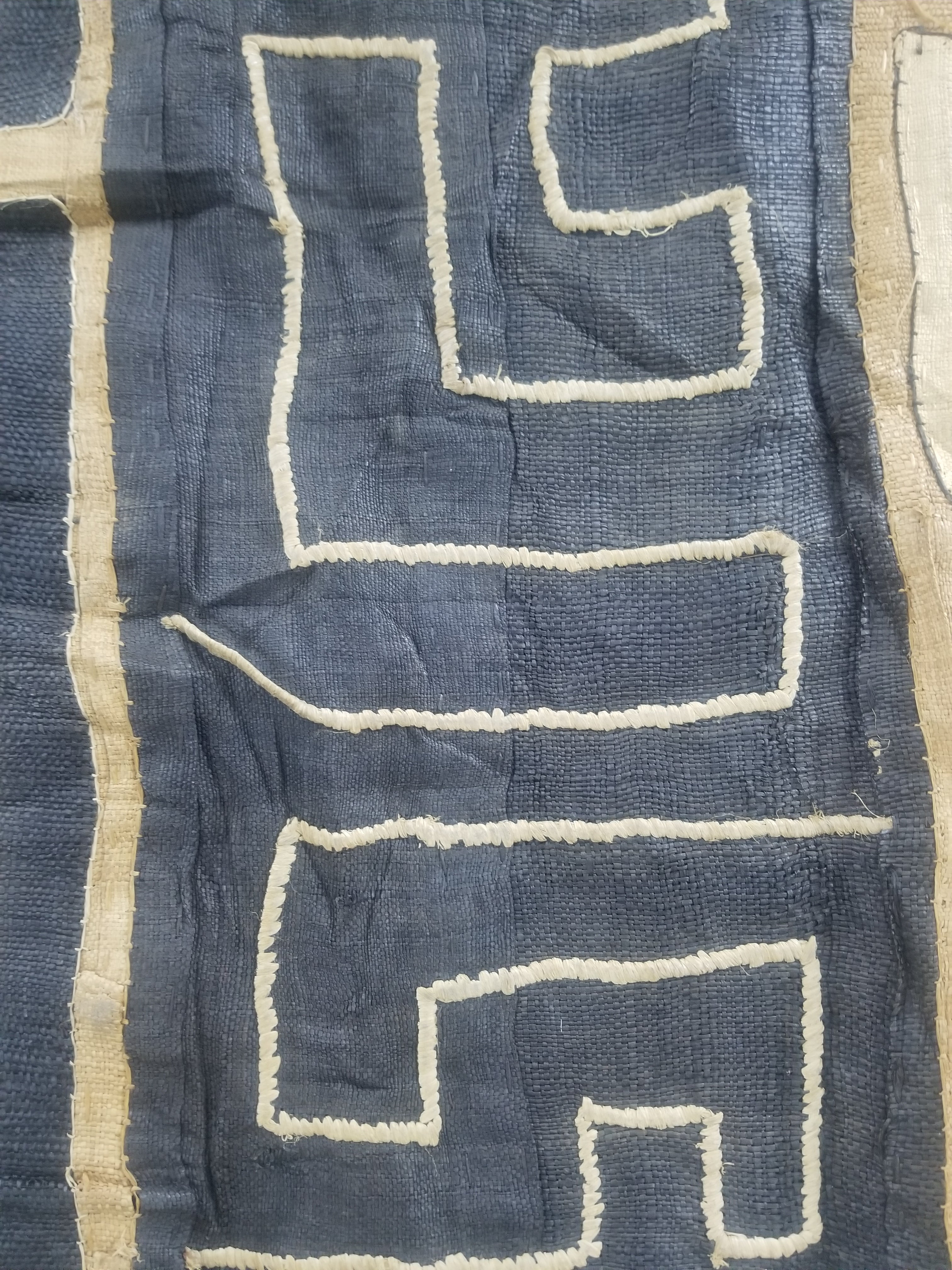 Vintage African Handmade Kuba Cloth Raffia Textile Runner 416x58cm