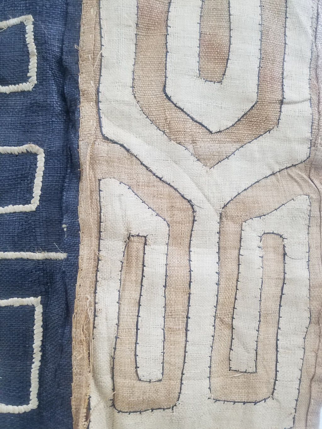 Vintage African Handmade Kuba Cloth Raffia Textile Runner 416x58cm