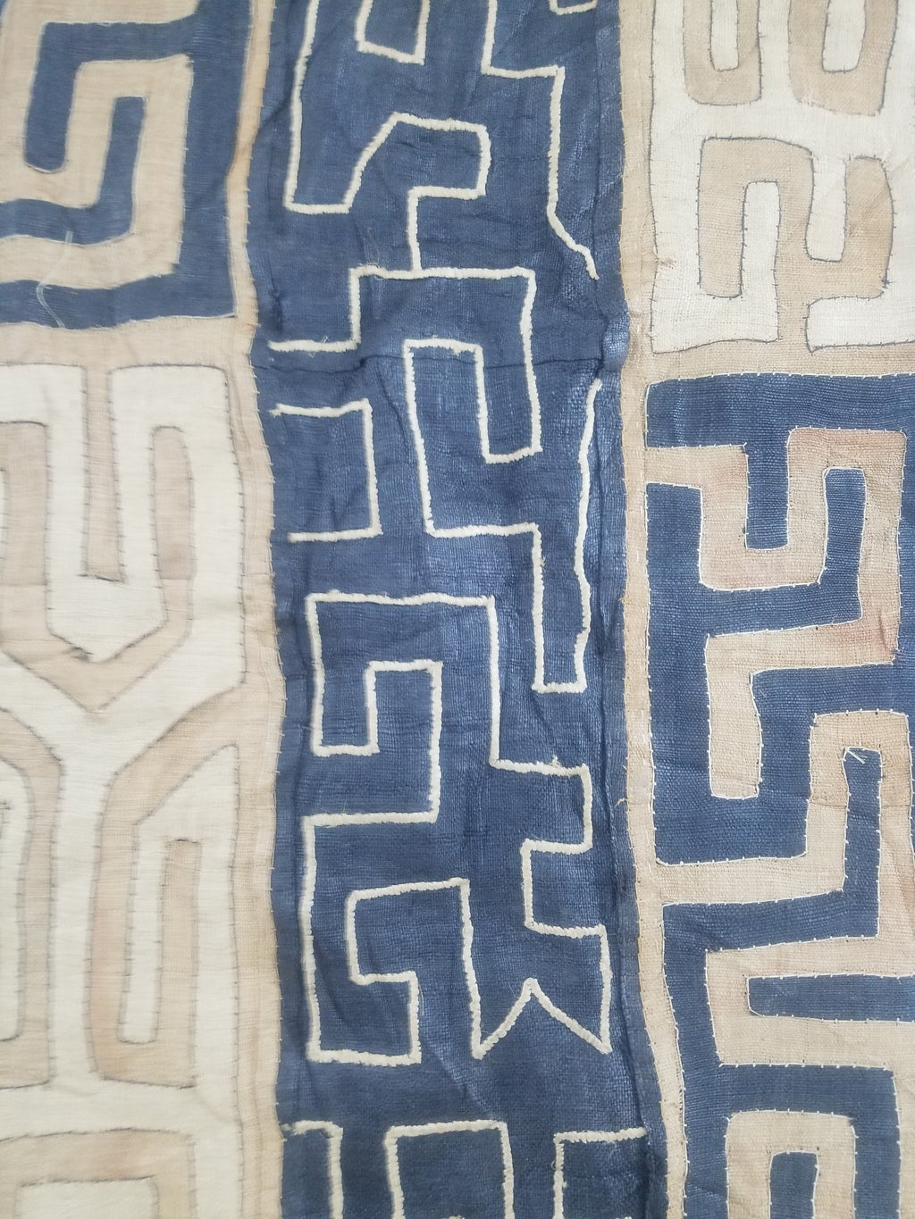 Vintage African Handmade Kuba Cloth Raffia Textile Runner 416x58cm