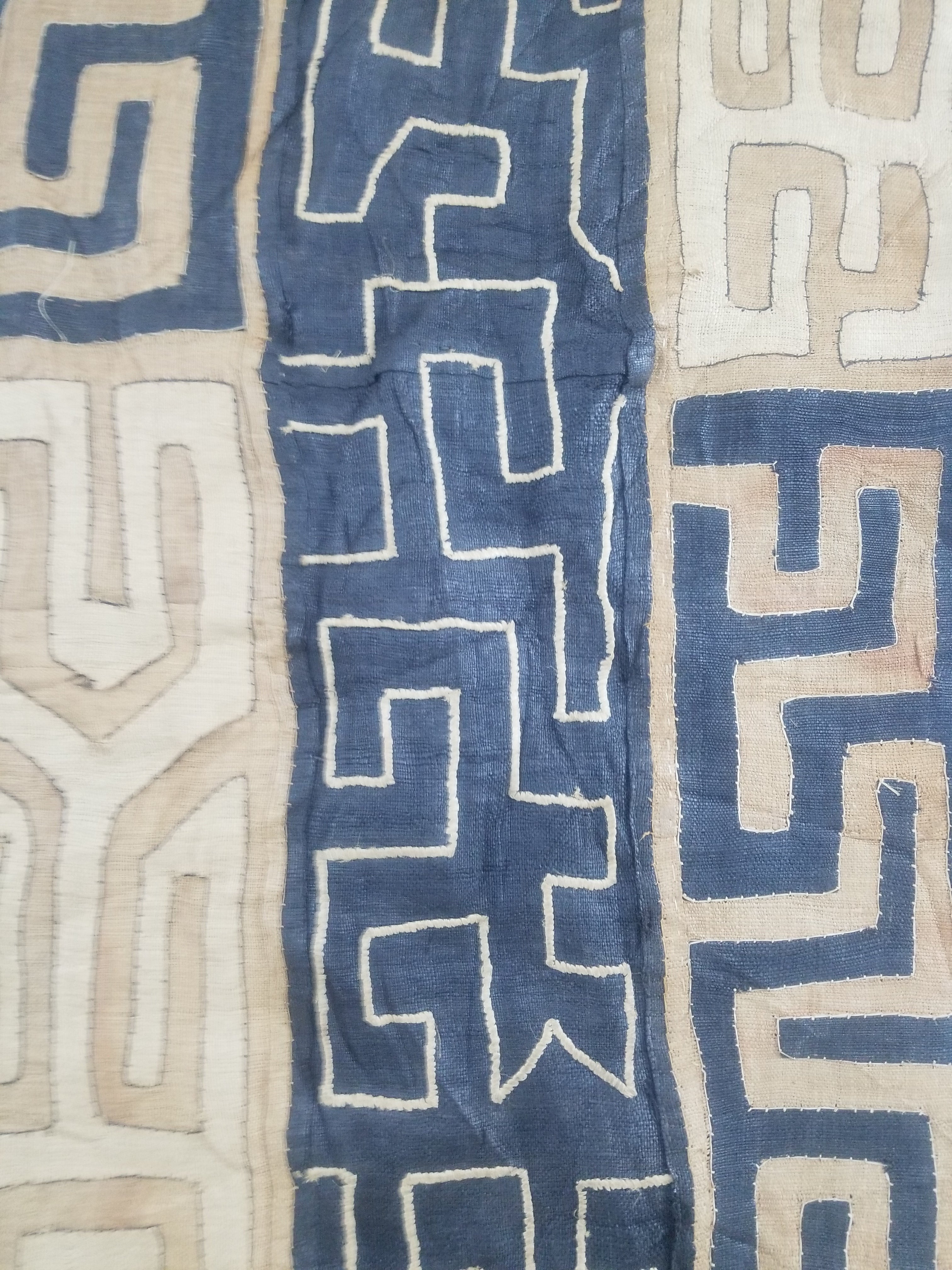 Vintage African Handmade Kuba Cloth Raffia Textile Runner 416x58cm