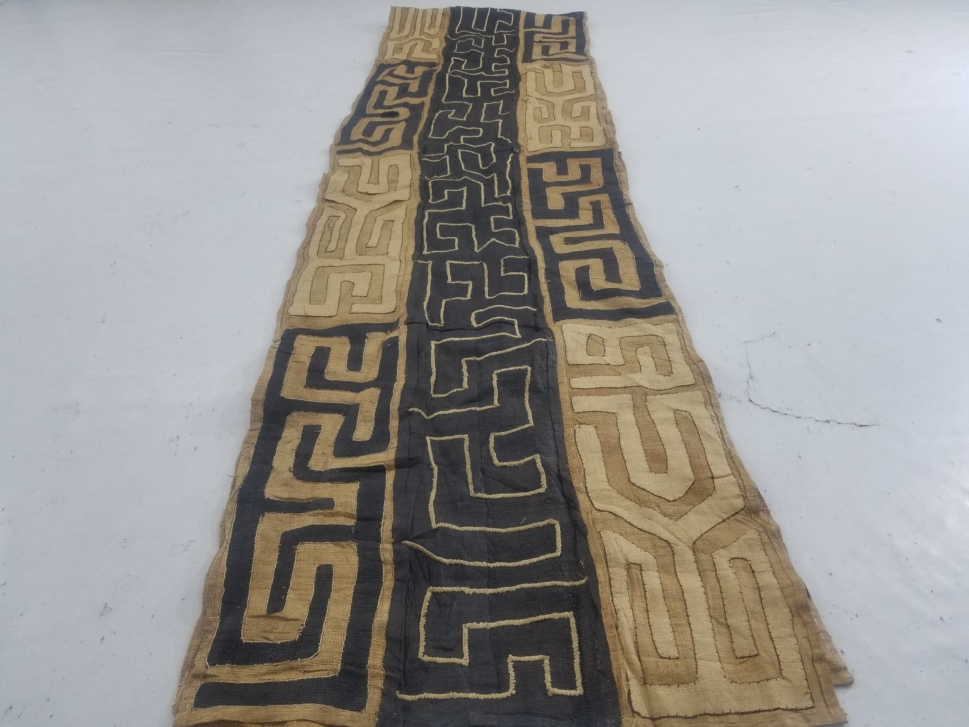 Vintage African Handmade Kuba Cloth Raffia Textile Runner 416x58cm