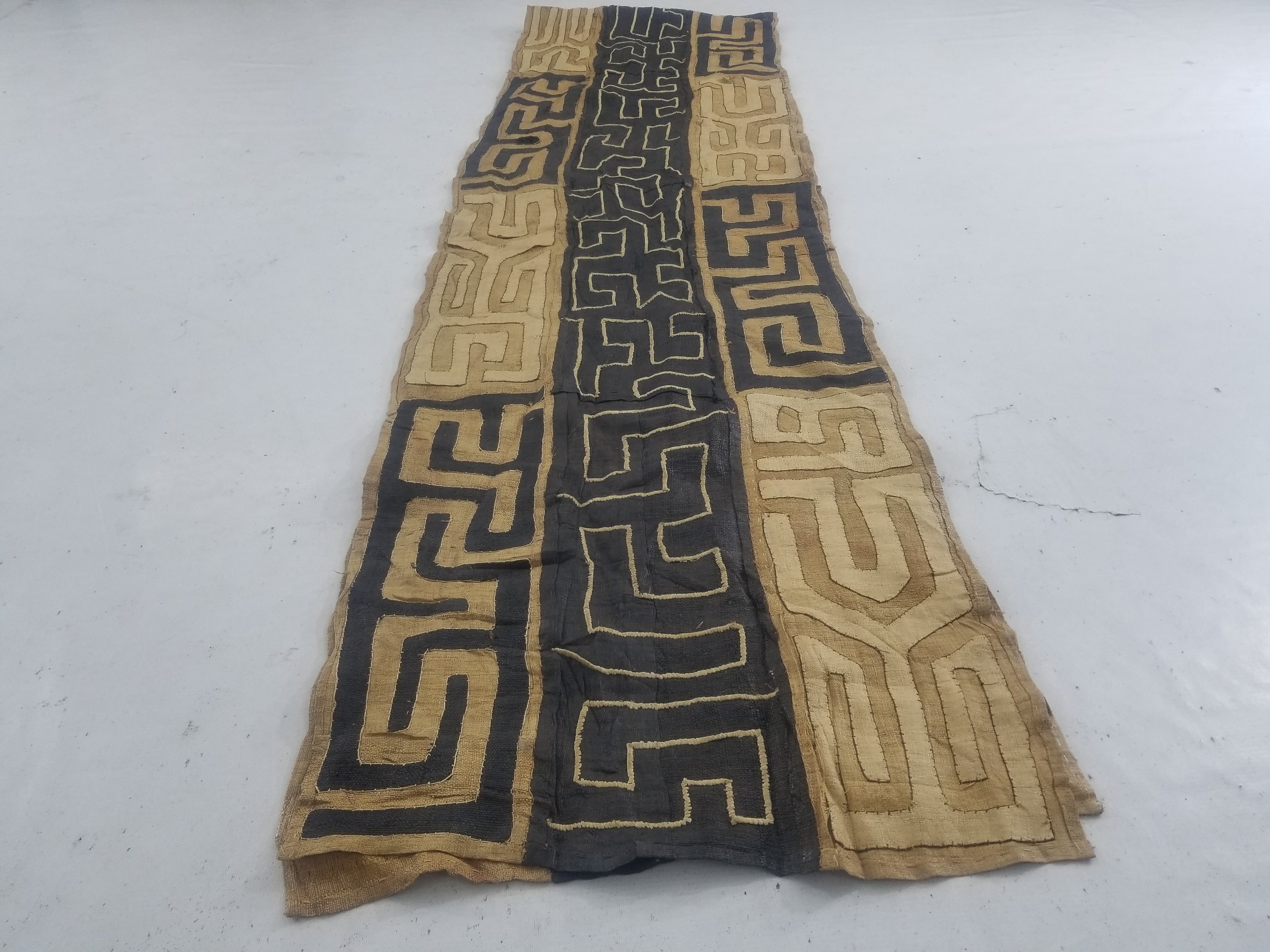 Vintage African Handmade Kuba Cloth Raffia Textile Runner 416x58cm