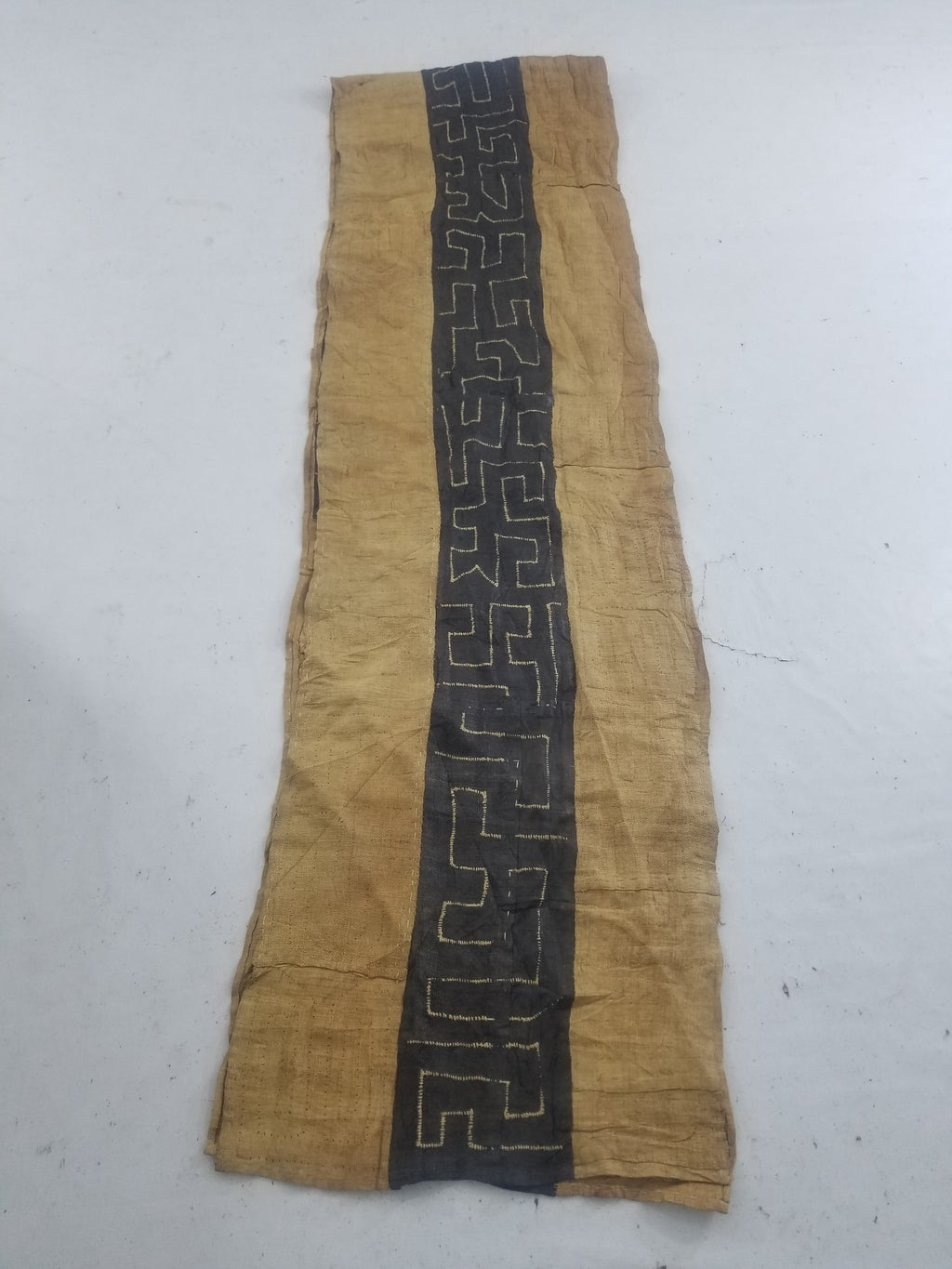 Vintage African Handmade Kuba Cloth Raffia Textile Runner 416x58cm