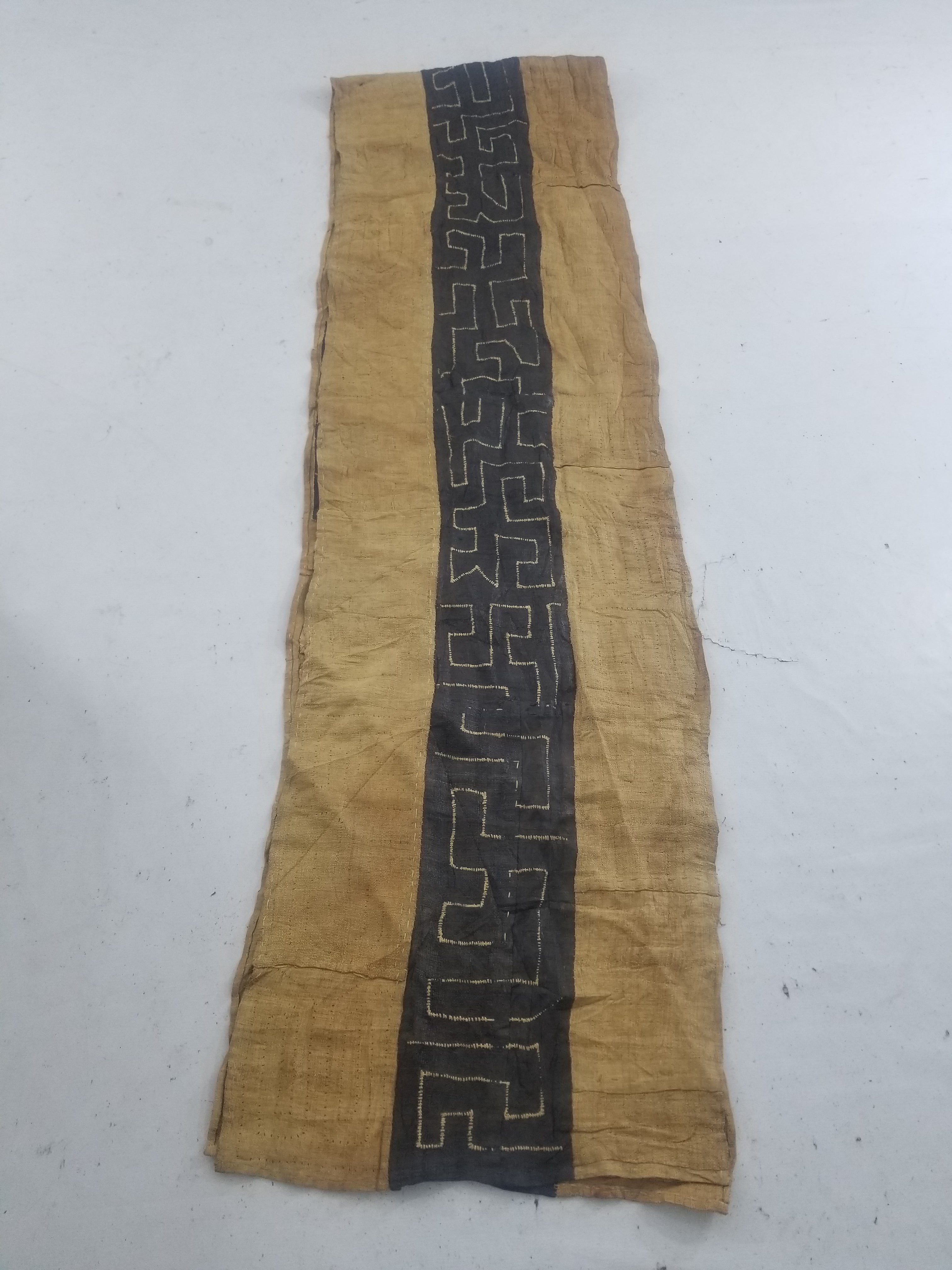 Vintage African Handmade Kuba Cloth Raffia Textile Runner 416x58cm