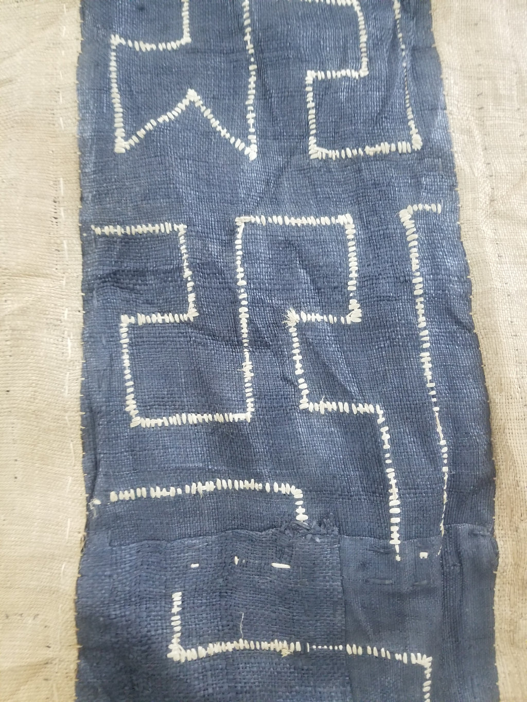 Vintage African Handmade Kuba Cloth Raffia Textile Runner 416x58cm