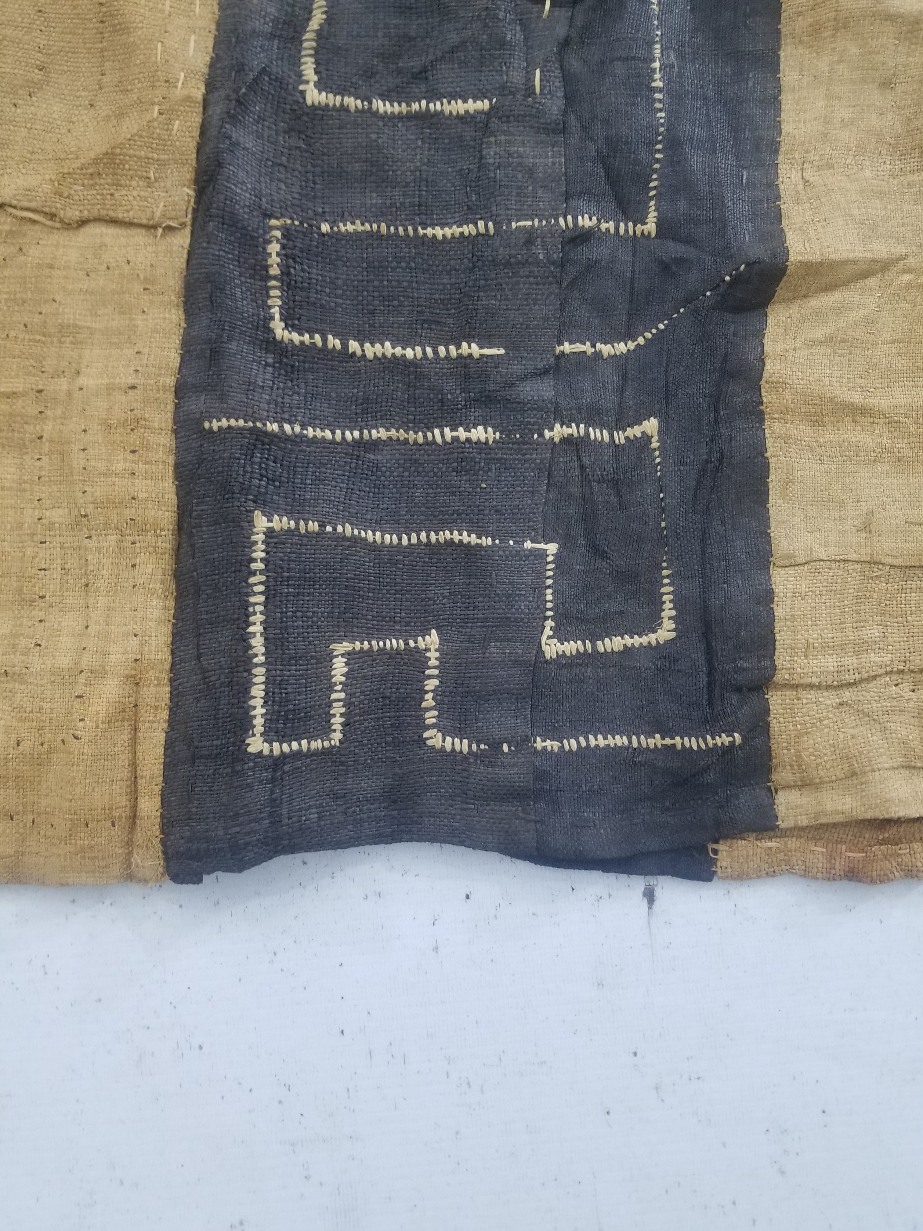 Vintage African Handmade Kuba Cloth Raffia Textile Runner 416x58cm