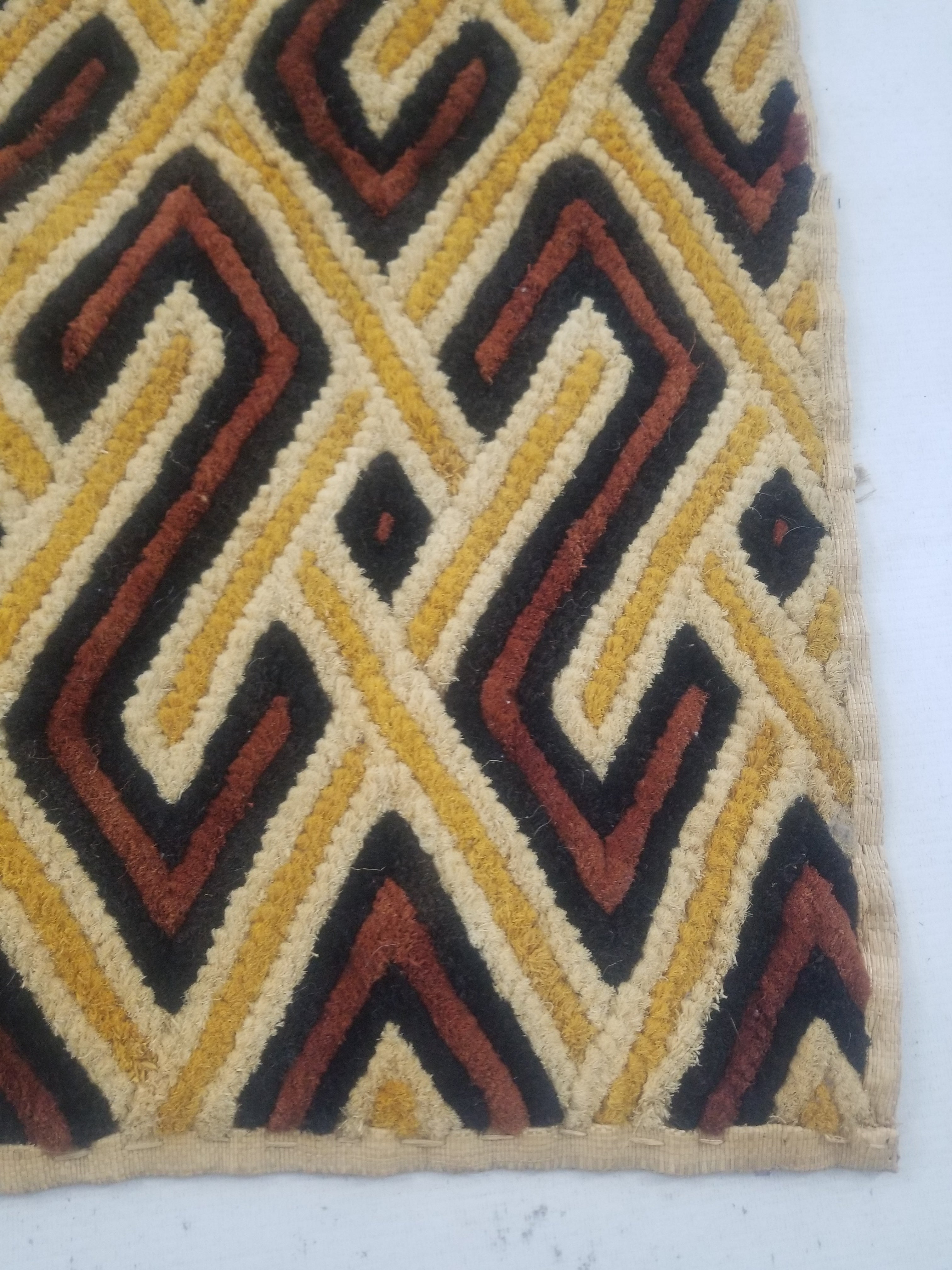 Vintage African Woven Kuba Shoowa Cloth Raffia Textile Panel 69x61cm