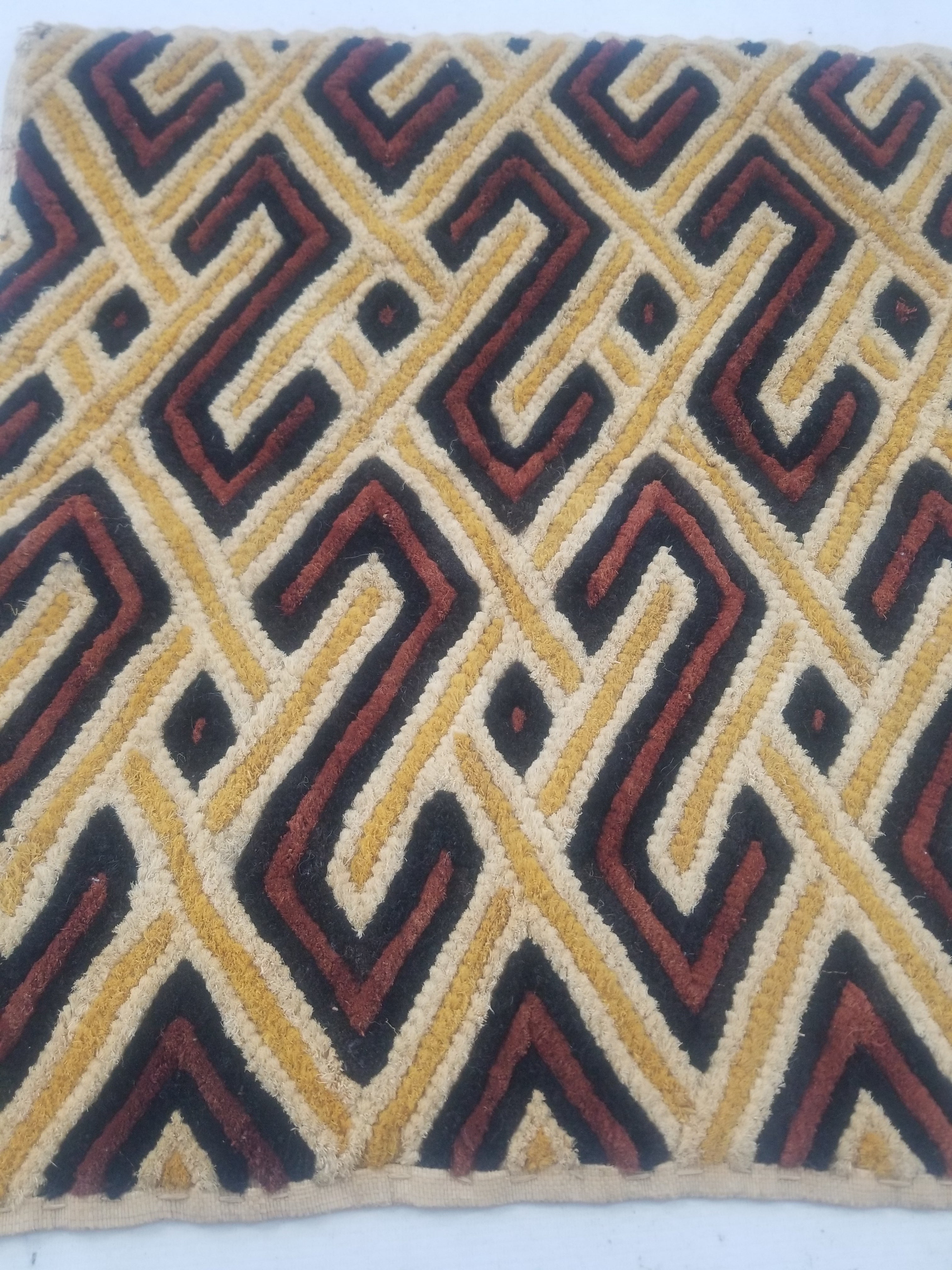 Vintage African Woven Kuba Shoowa Cloth Raffia Textile Panel 69x61cm