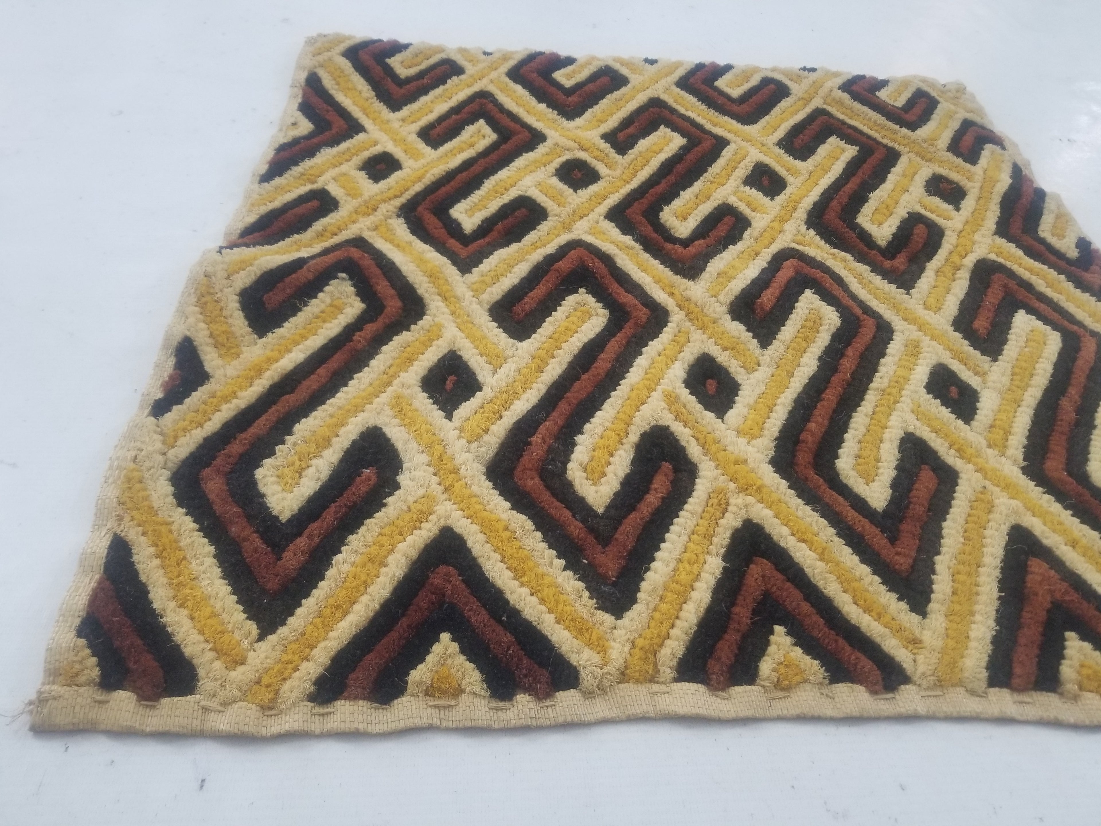 Vintage African Woven Kuba Shoowa Cloth Raffia Textile Panel 69x61cm