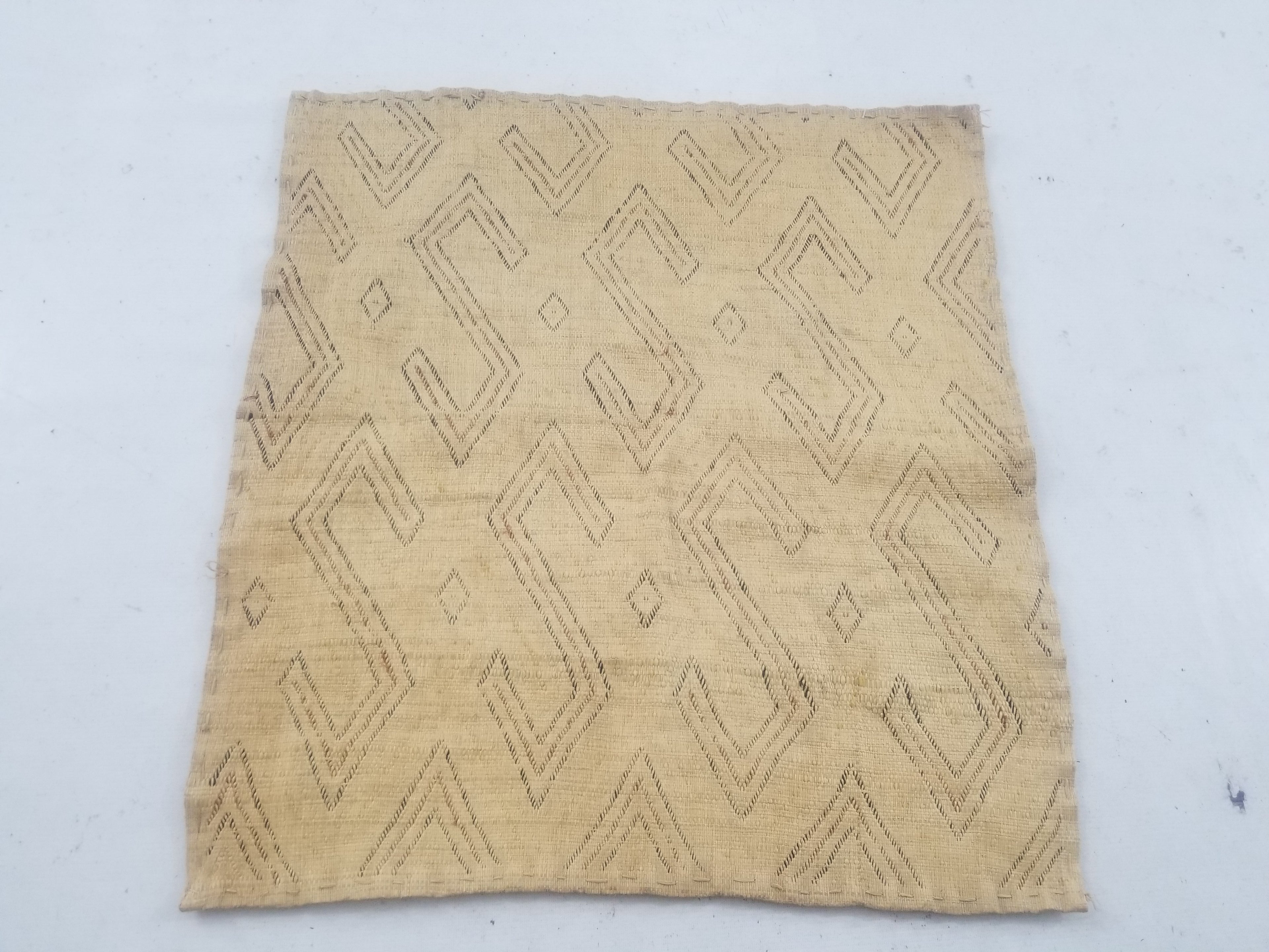 Vintage African Woven Kuba Shoowa Cloth Raffia Textile Panel 69x61cm
