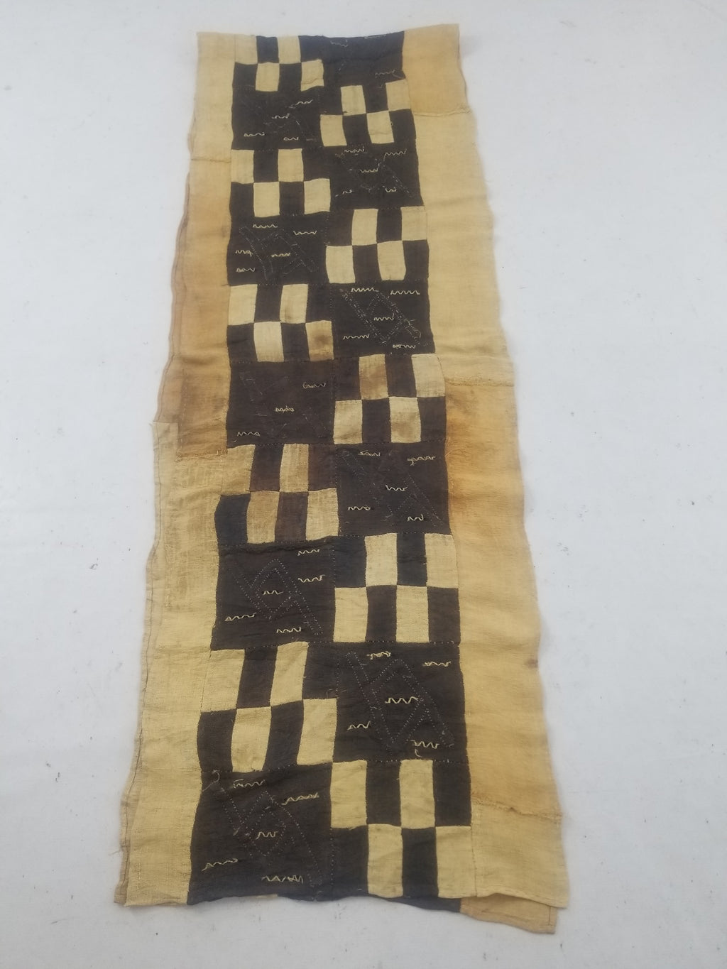 Vintage African Kuba Cloth Raffia Textile Runner 366x63cm