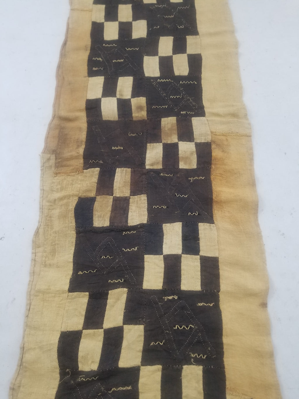 Vintage African Kuba Cloth Raffia Textile Runner 366x63cm