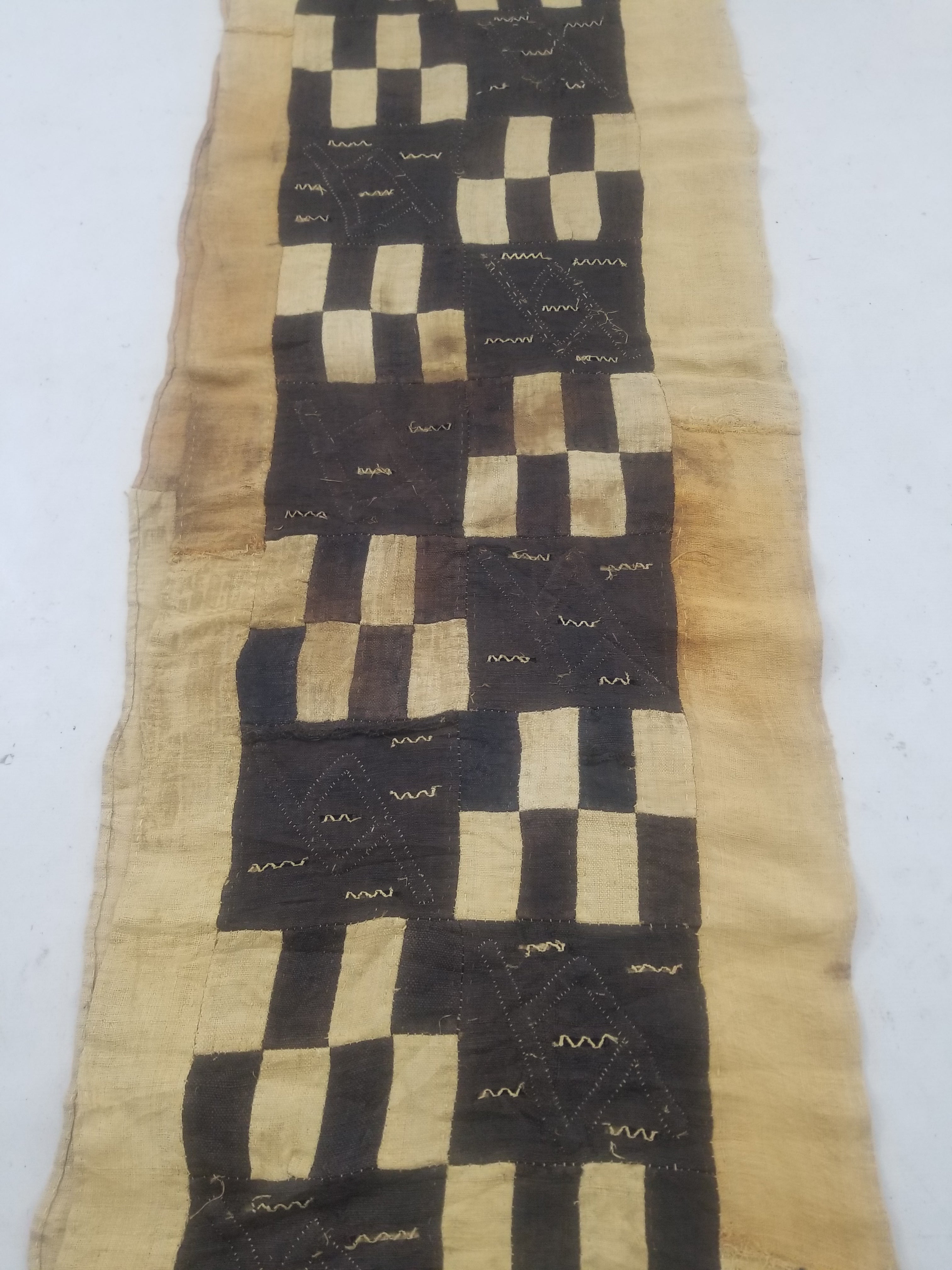 Vintage African Kuba Cloth Raffia Textile Runner 366x63cm