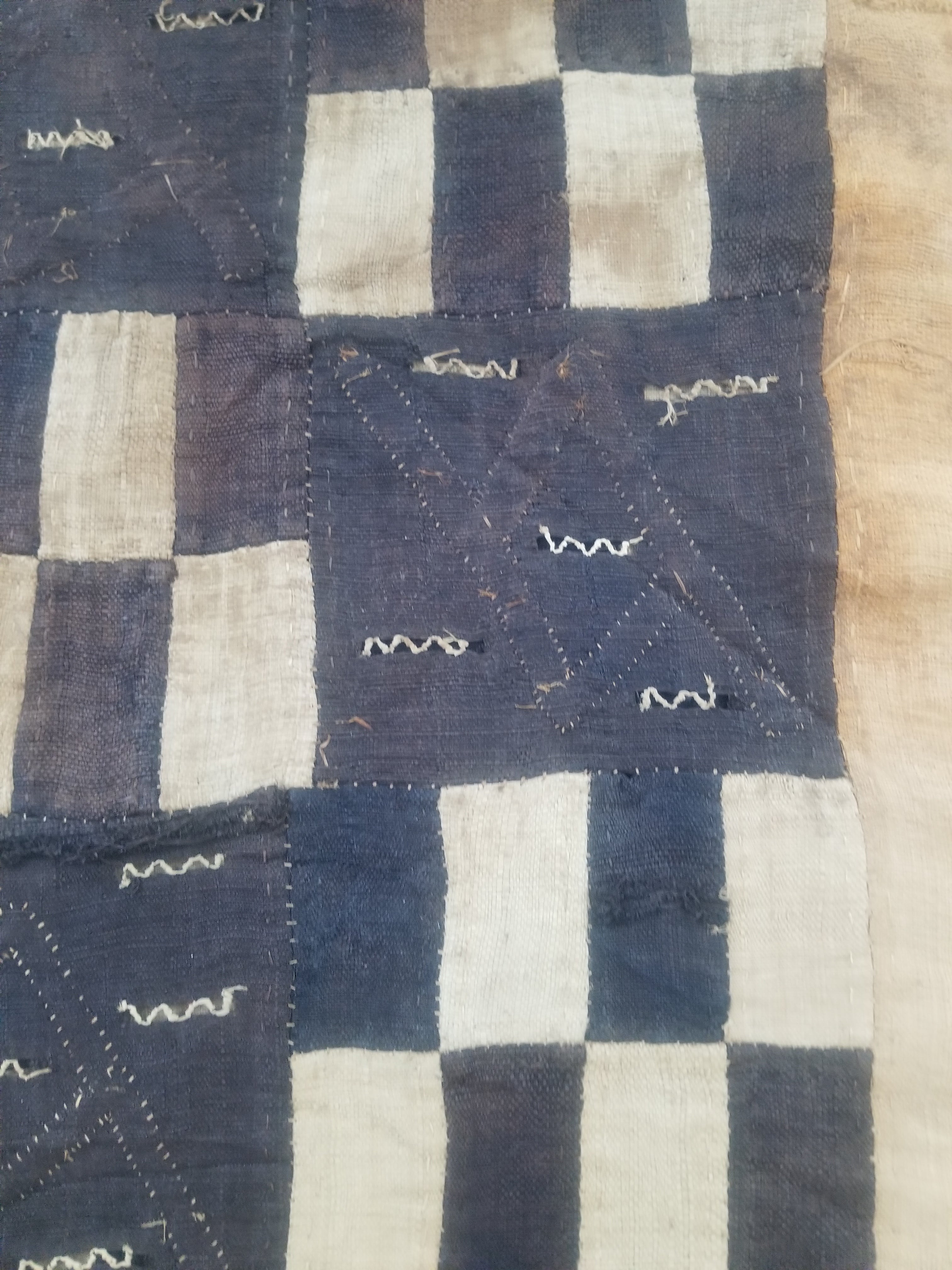 Vintage African Kuba Cloth Raffia Textile Runner 366x63cm