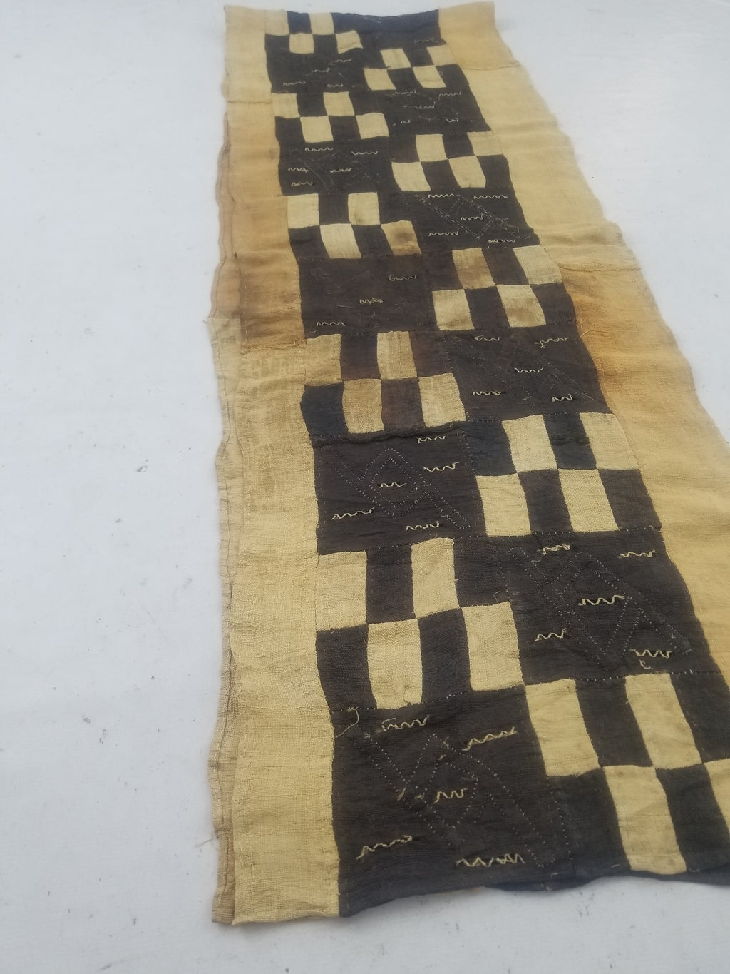 Vintage African Kuba Cloth Raffia Textile Runner 366x63cm