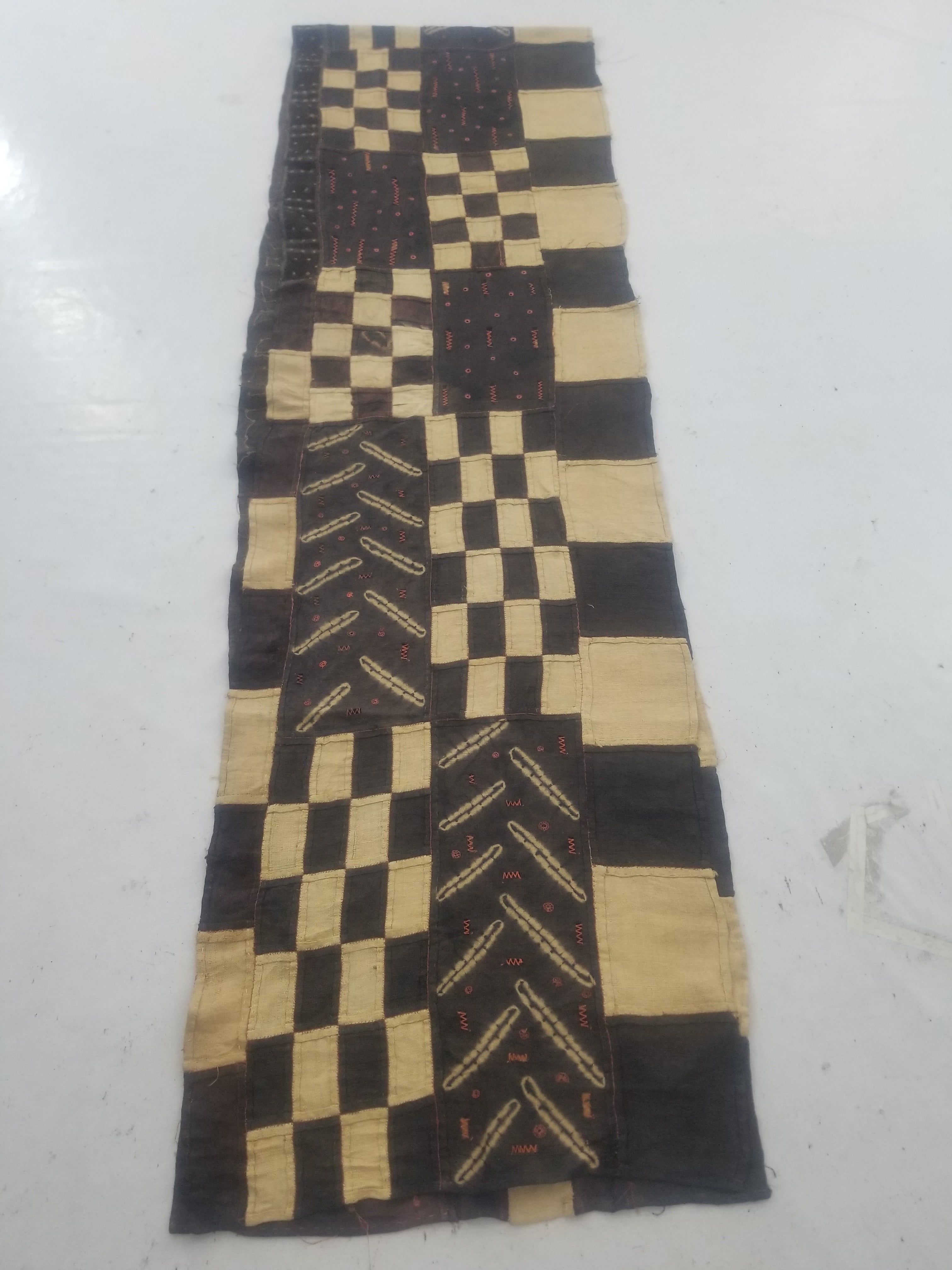 Vintage African Kuba Cloth Natural Woven Raffia Textile Runner 440x62cm