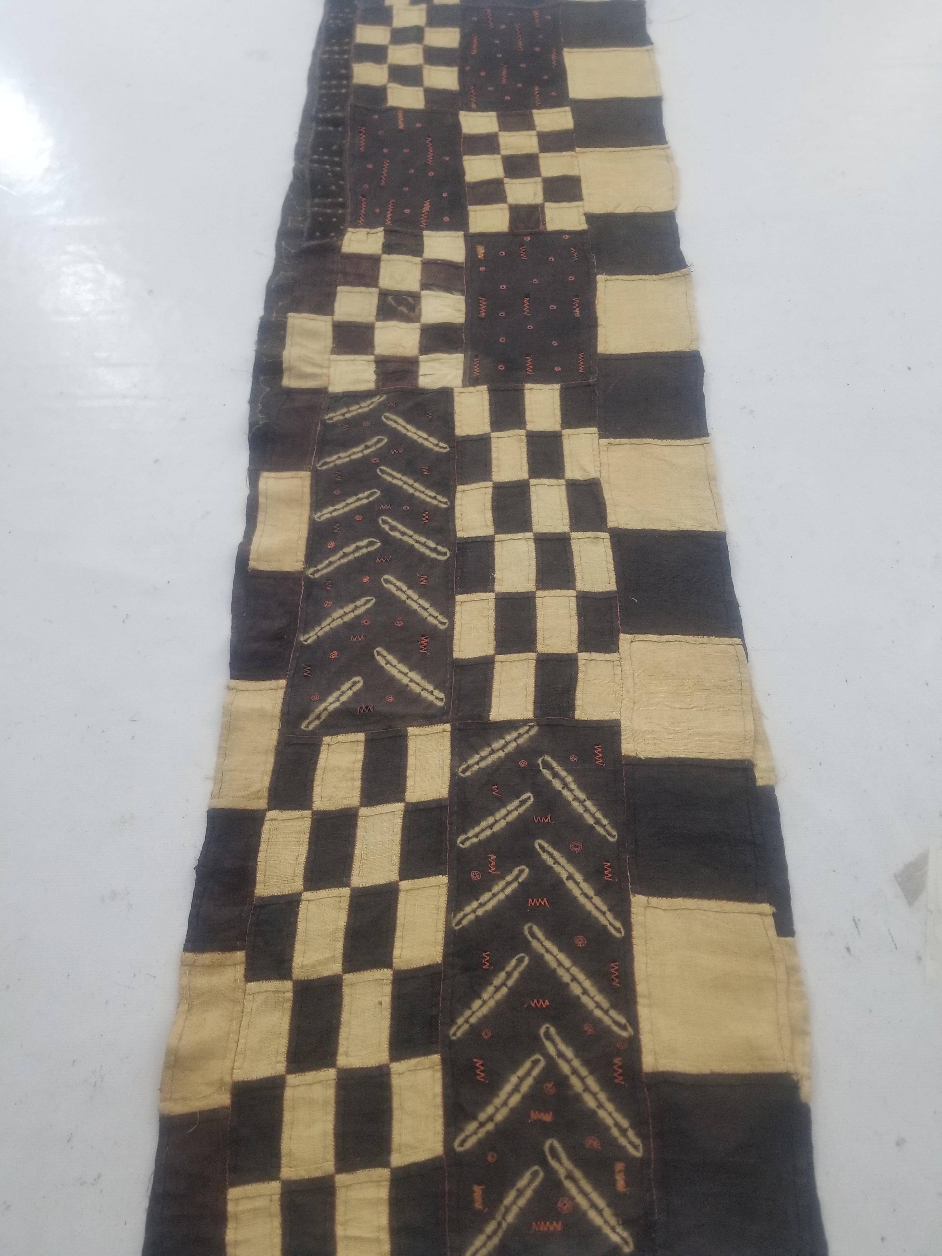 Vintage African Kuba Cloth Natural Woven Raffia Textile Runner 440x62cm