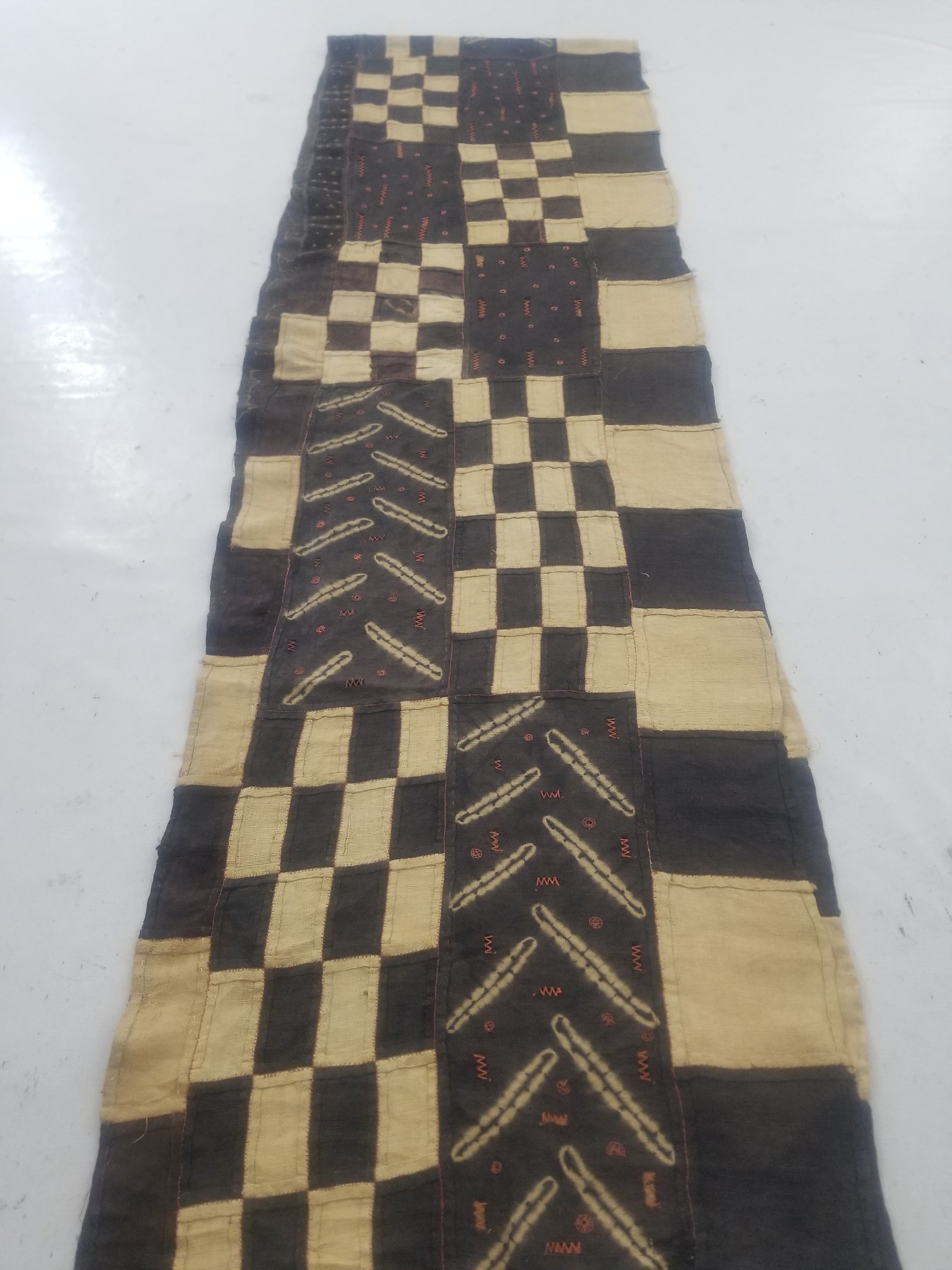 Vintage African Kuba Cloth Natural Woven Raffia Textile Runner 440x62cm