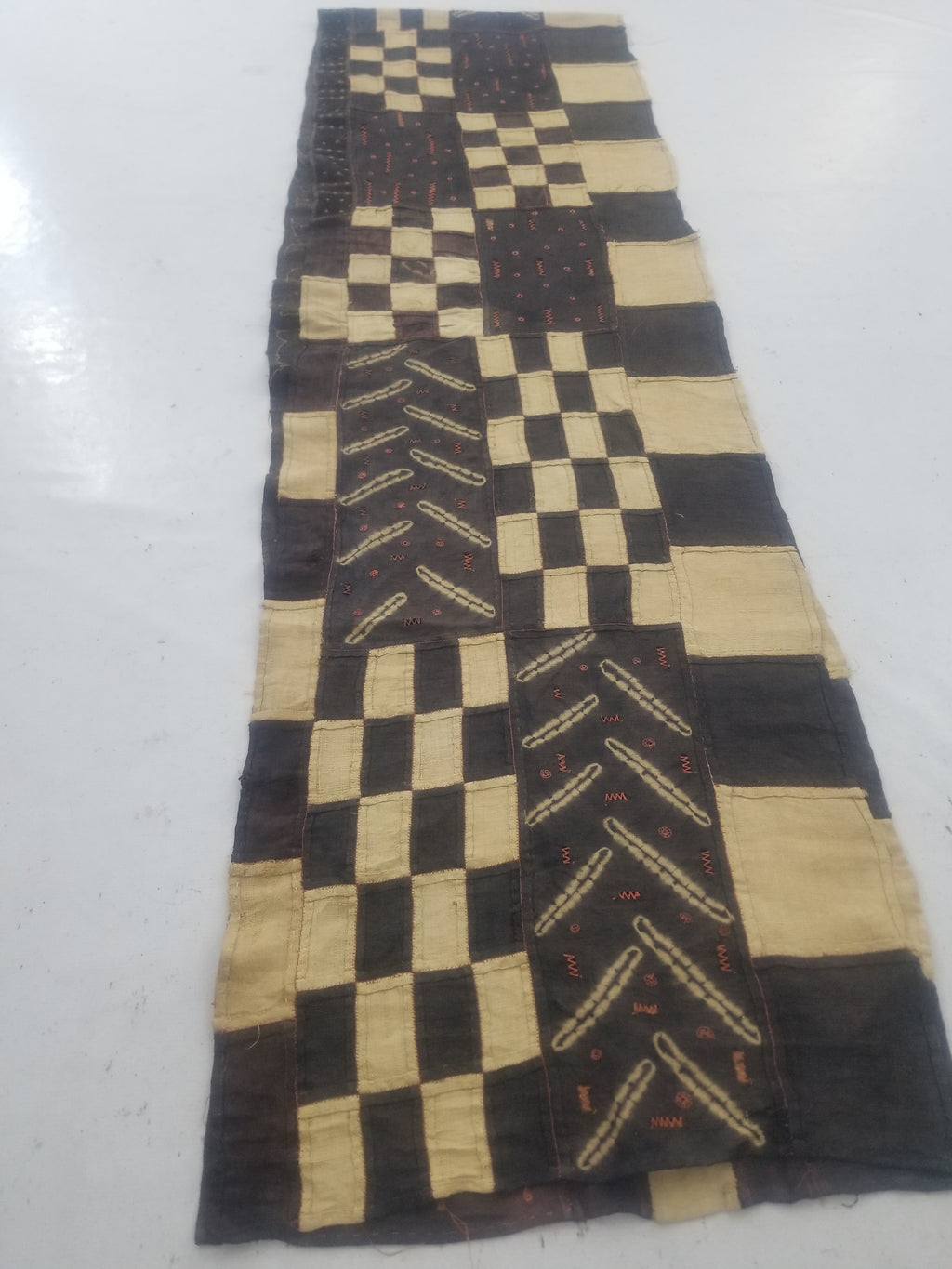 Vintage African Kuba Cloth Natural Woven Raffia Textile Runner 440x62cm