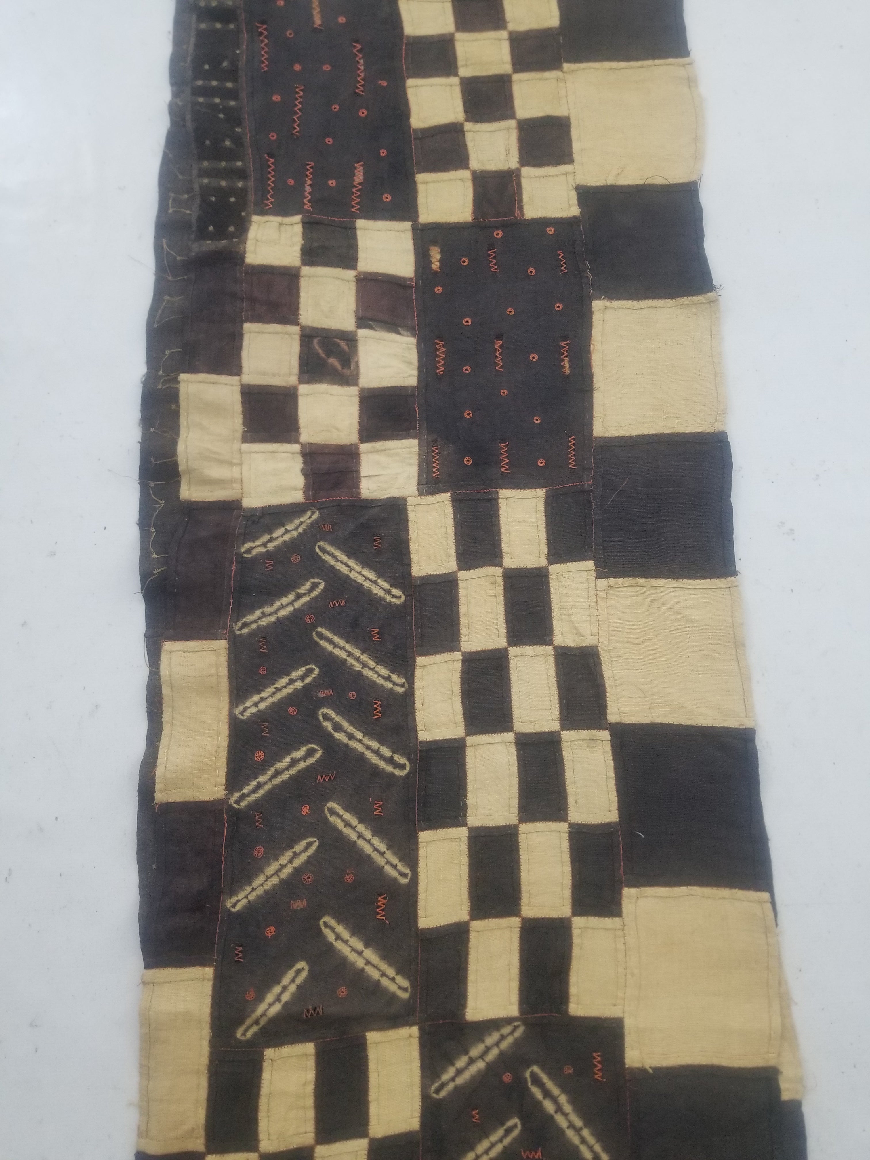 Vintage African Kuba Cloth Natural Woven Raffia Textile Runner 440x62cm