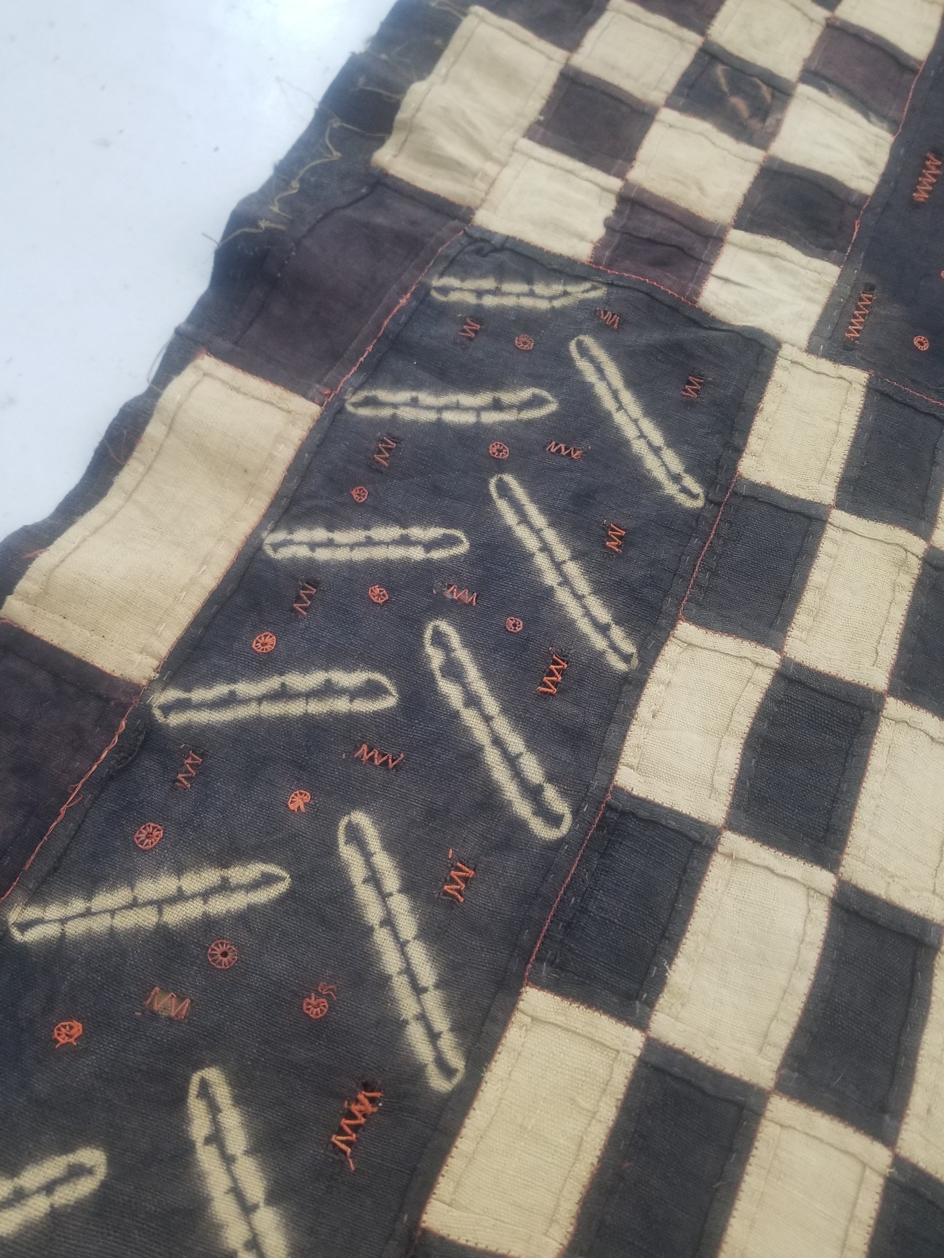 Vintage African Kuba Cloth Natural Woven Raffia Textile Runner 440x62cm