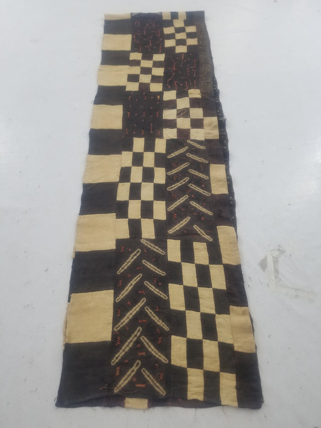 Vintage African Kuba Cloth Natural Woven Raffia Textile Runner 440x62cm