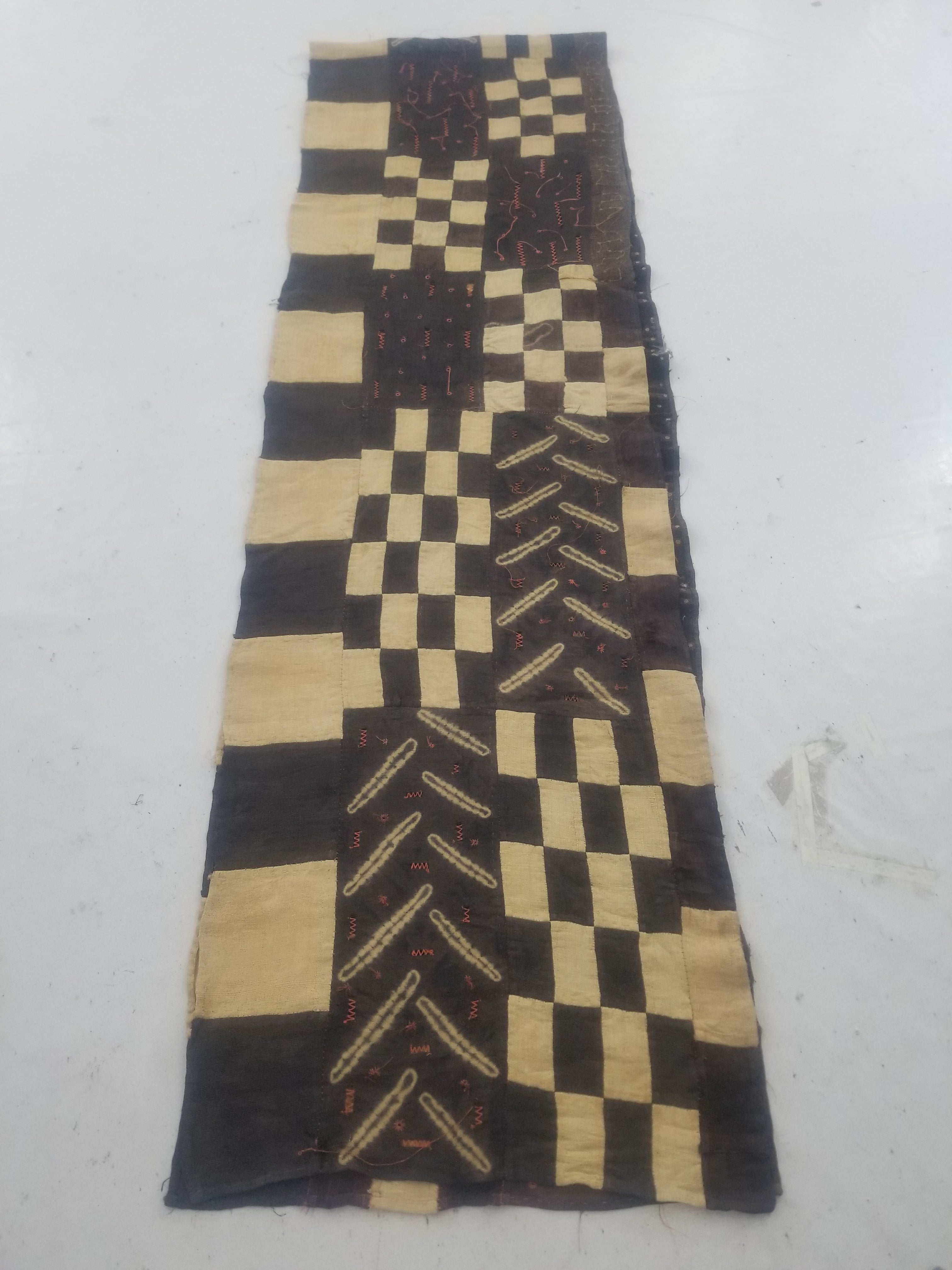 Vintage African Kuba Cloth Natural Woven Raffia Textile Runner 440x62cm