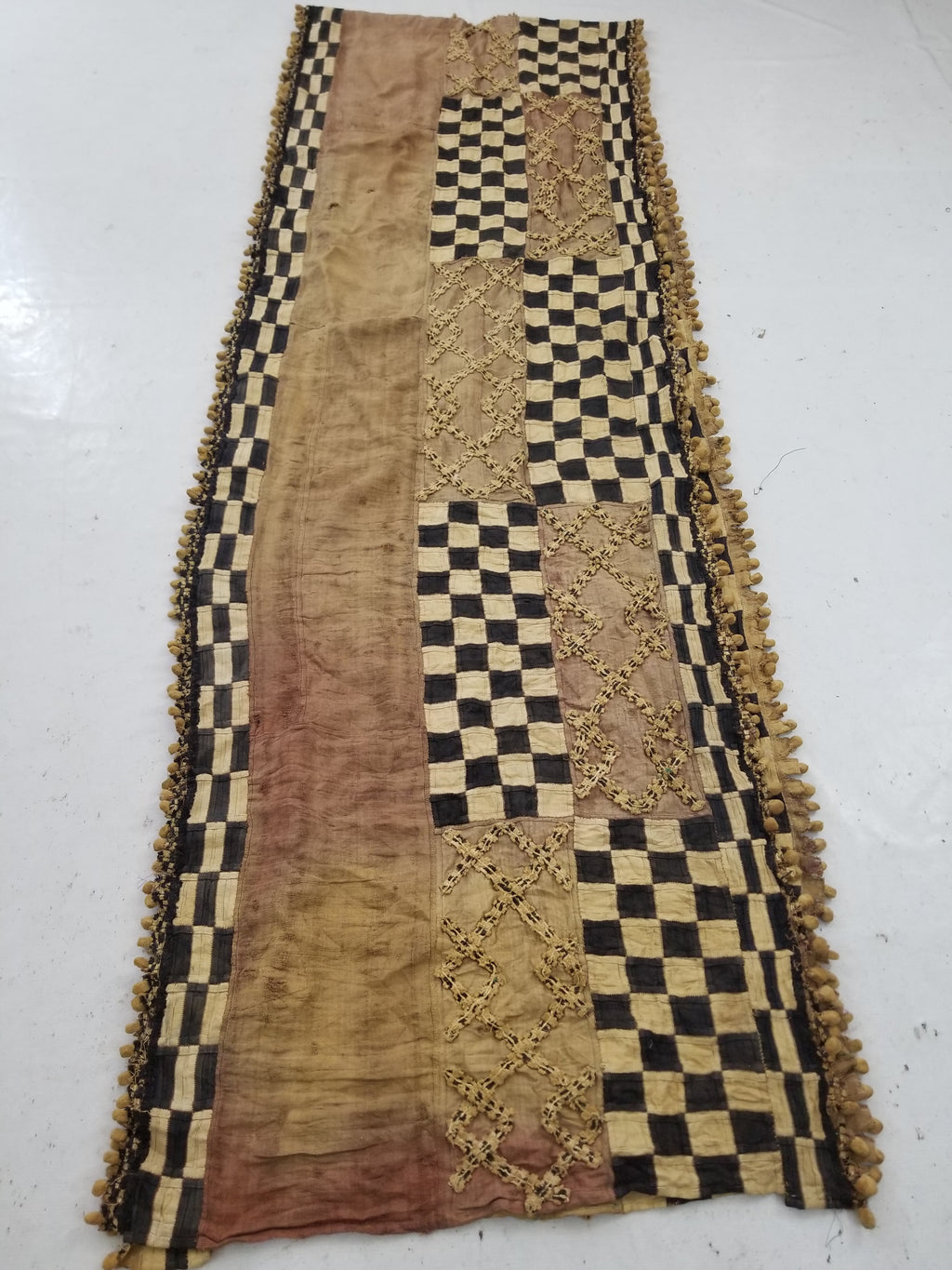 Vintage African Kuba Cloth Natural Woven Raffia Textile Runner 520x78cm