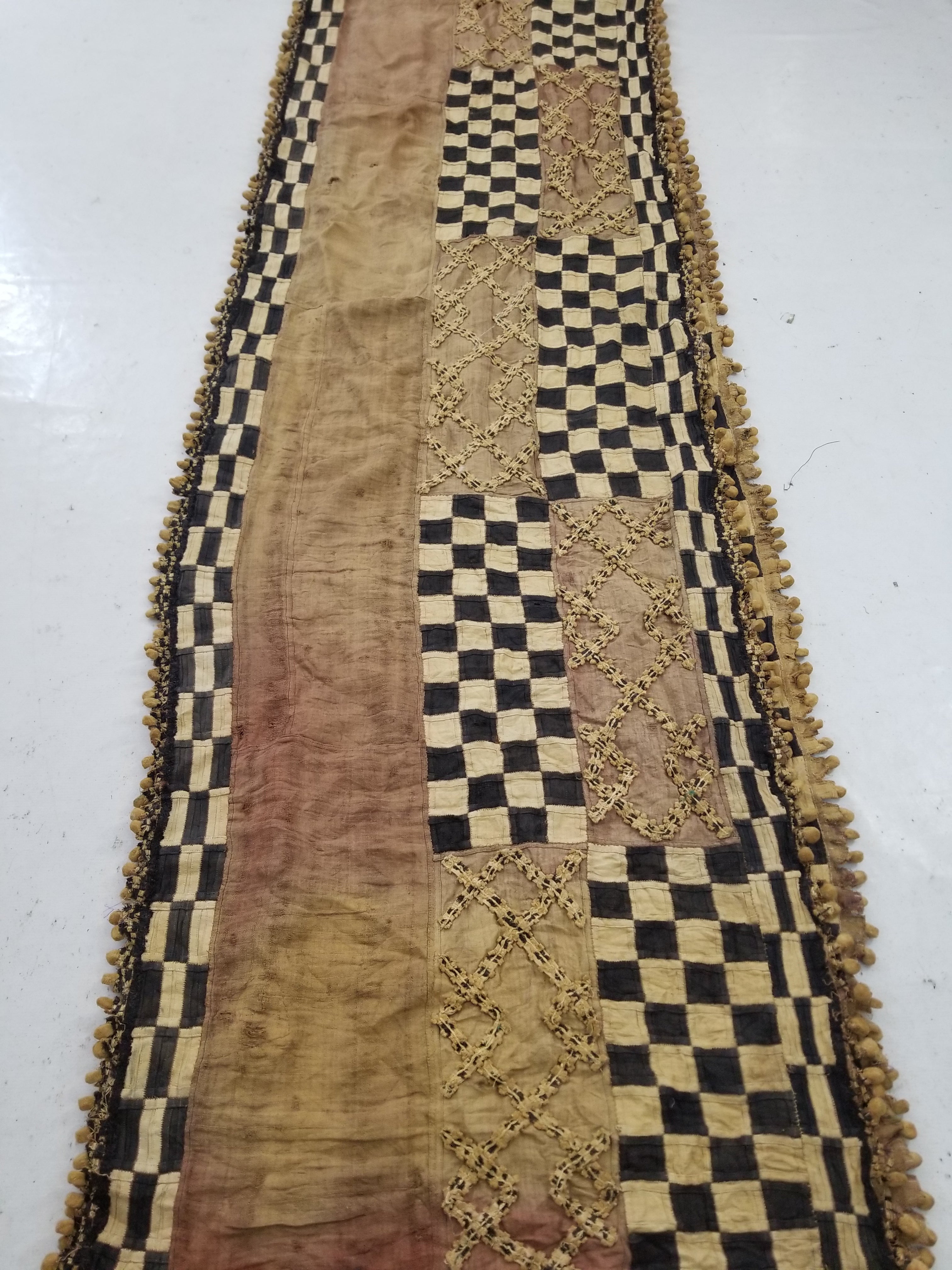 Vintage African Kuba Cloth Natural Woven Raffia Textile Runner 520x78cm