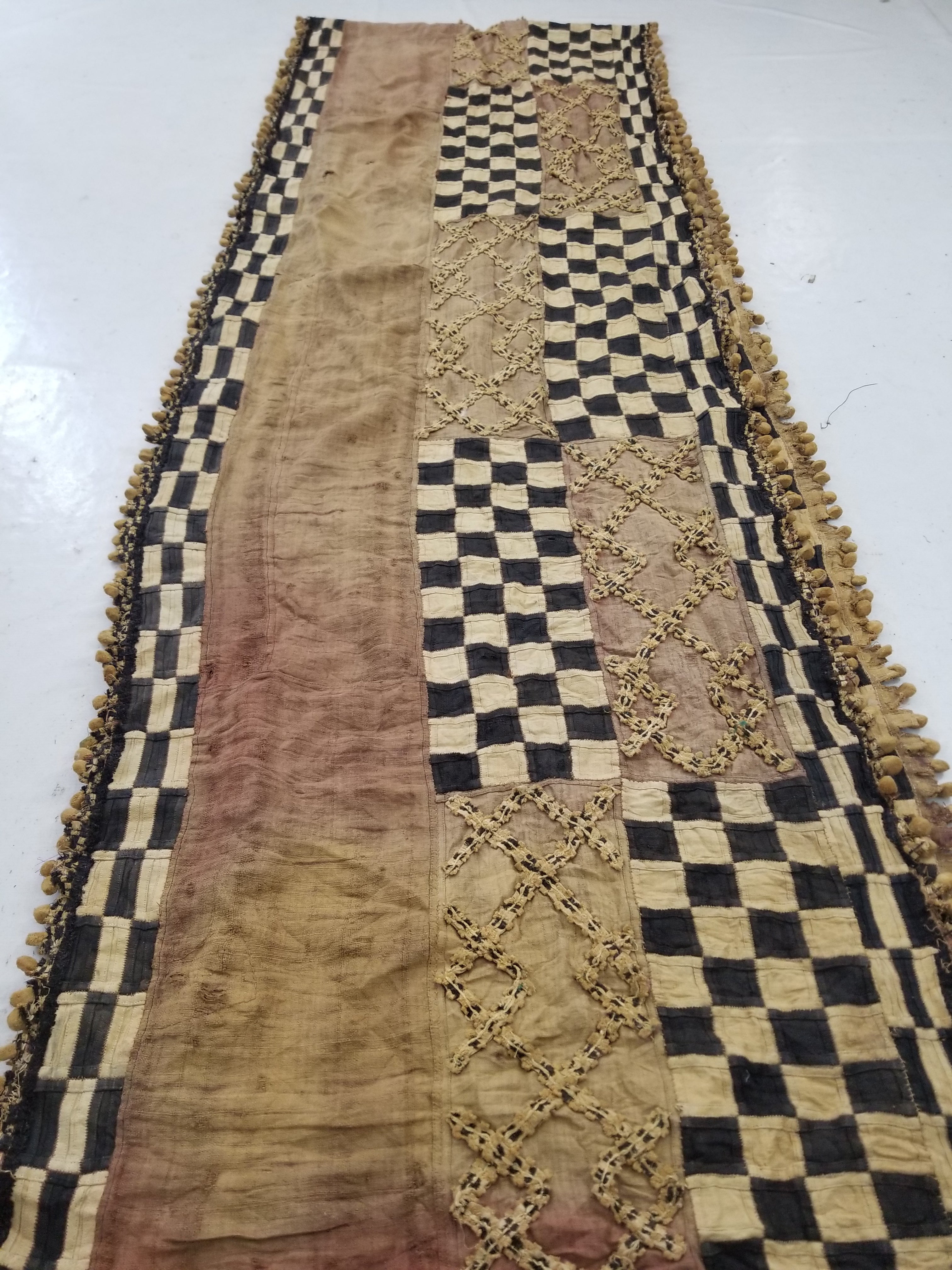 Vintage African Kuba Cloth Natural Woven Raffia Textile Runner 520x78cm