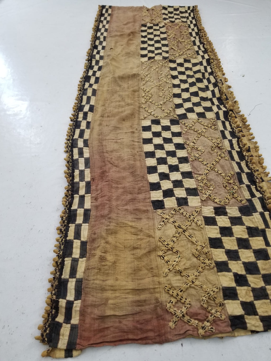 Vintage African Kuba Cloth Natural Woven Raffia Textile Runner 520x78cm