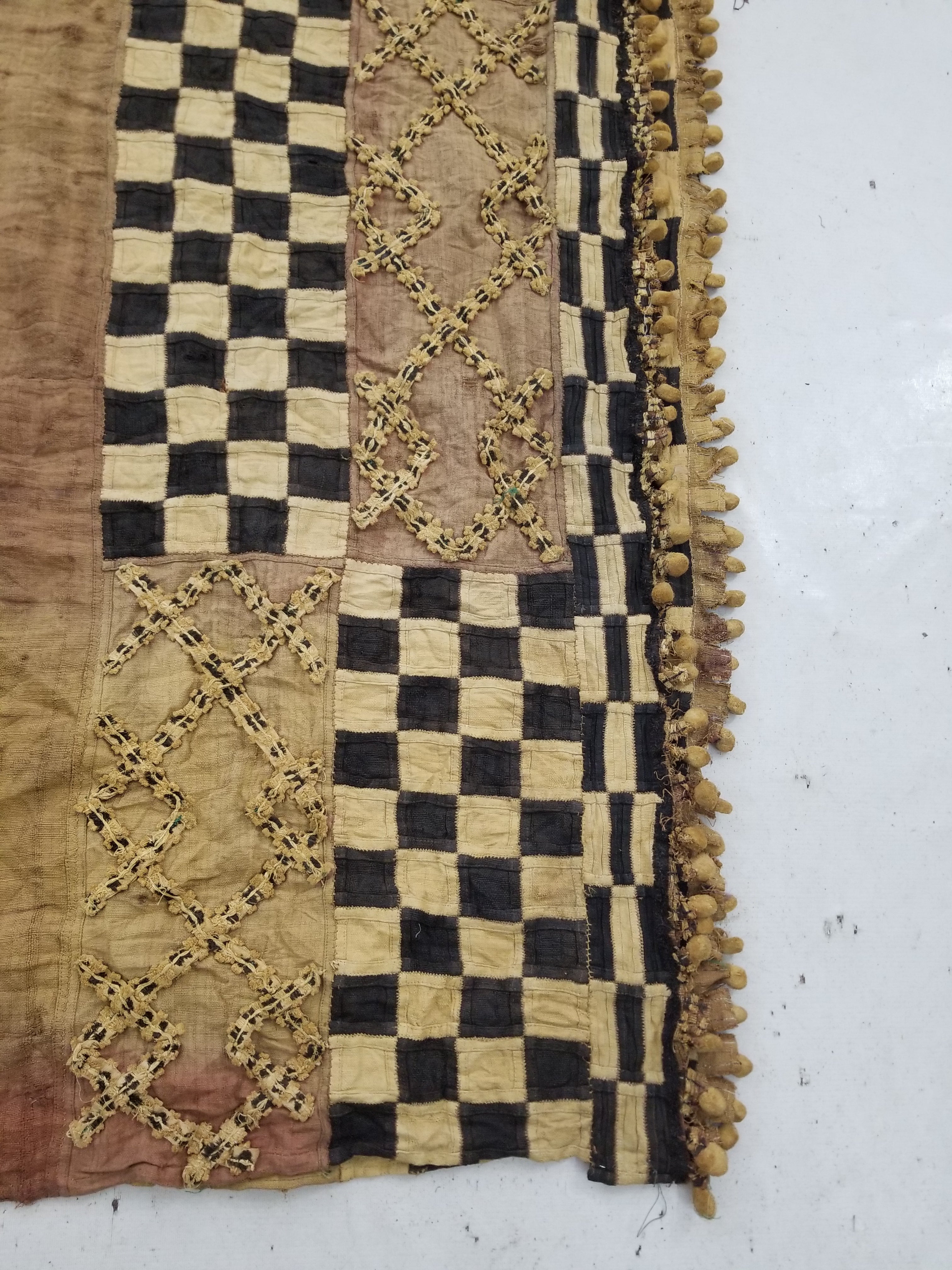 Vintage African Kuba Cloth Natural Woven Raffia Textile Runner 520x78cm