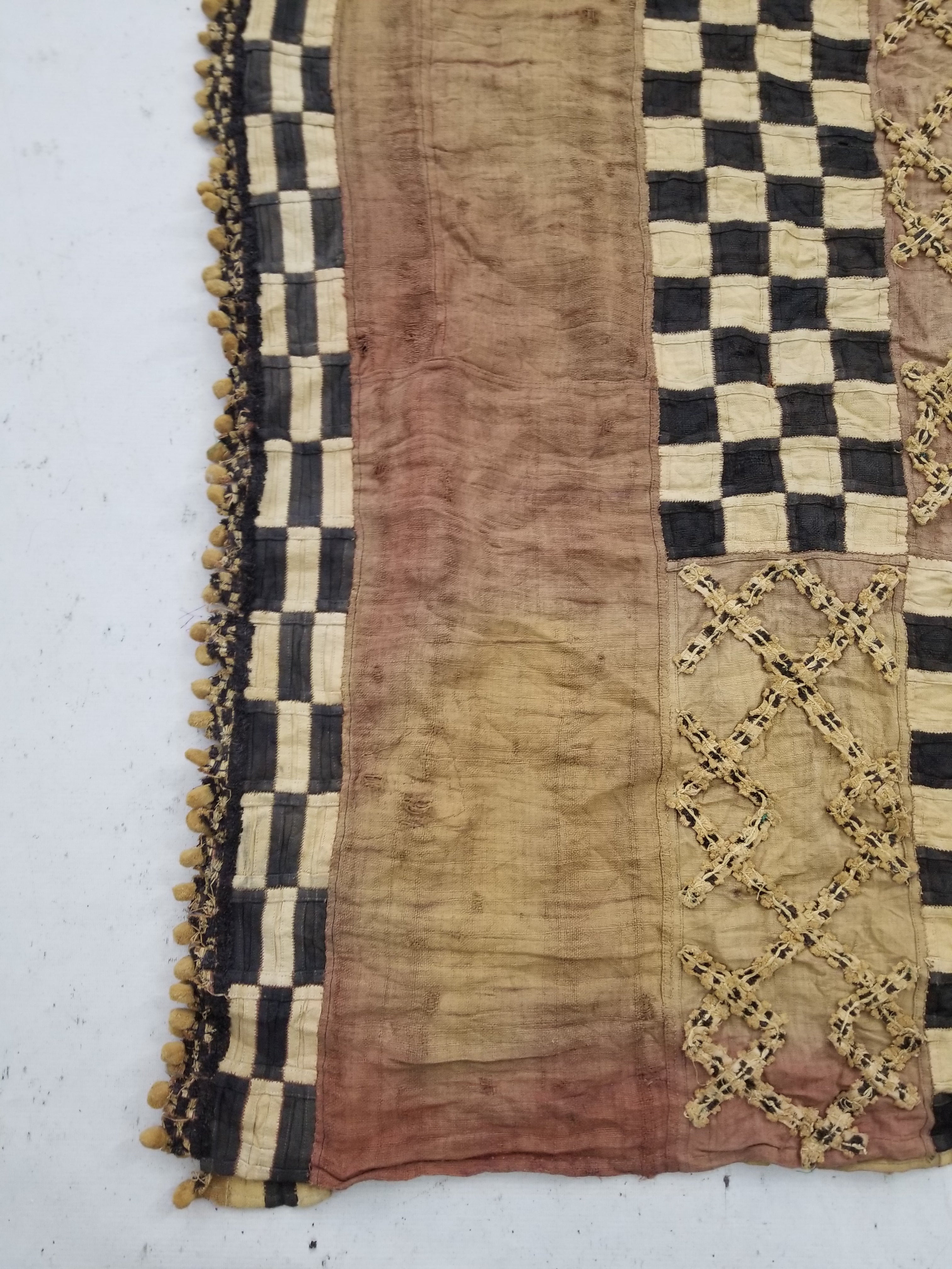 Vintage African Kuba Cloth Natural Woven Raffia Textile Runner 520x78cm