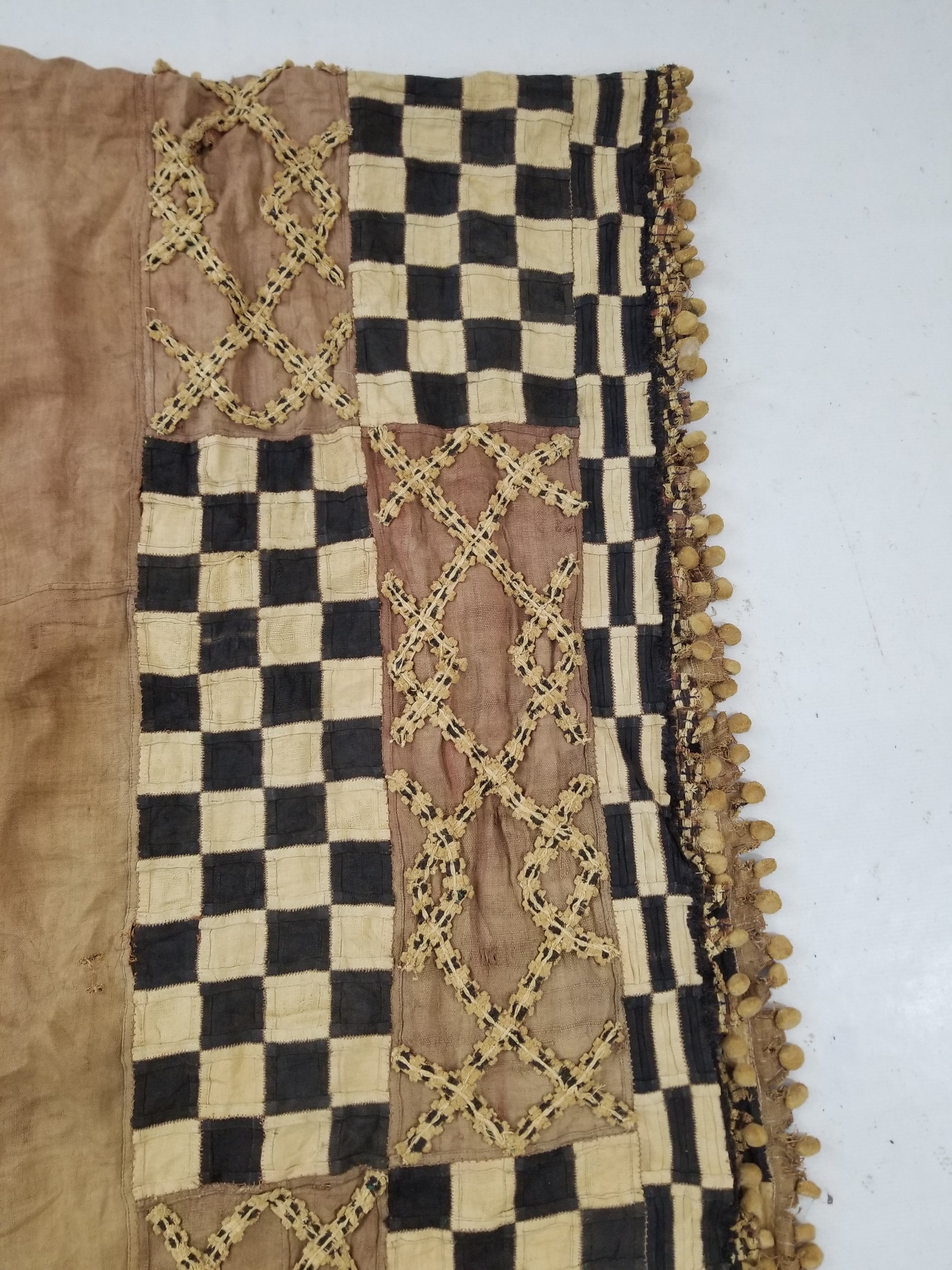 Vintage African Kuba Cloth Natural Woven Raffia Textile Runner 520x78cm