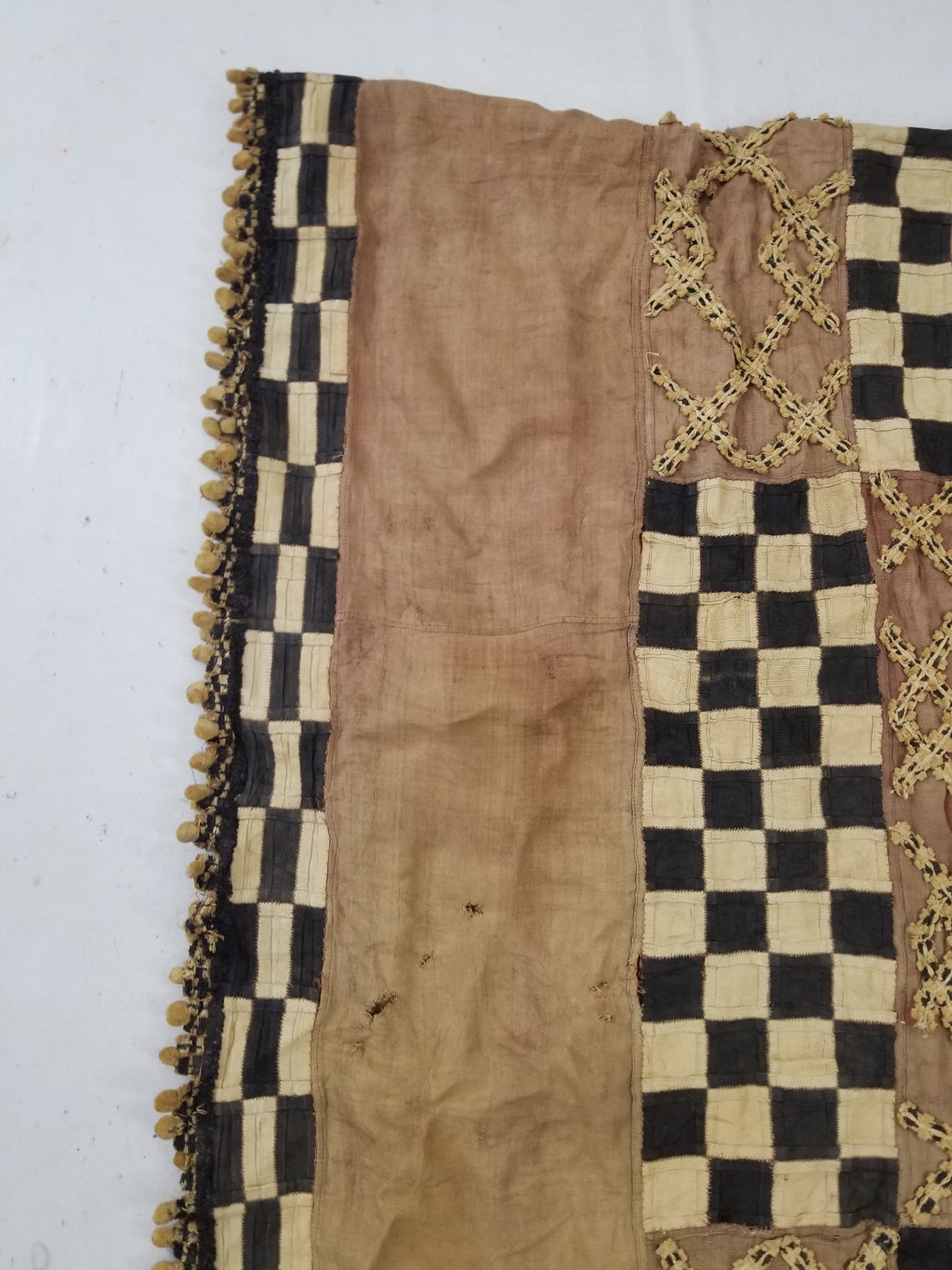 Vintage African Kuba Cloth Natural Woven Raffia Textile Runner 520x78cm