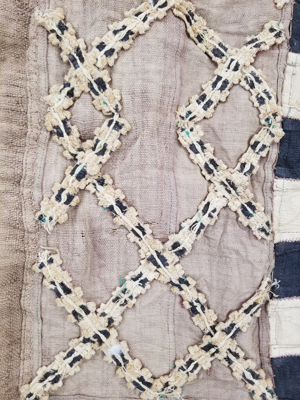 Vintage African Kuba Cloth Natural Woven Raffia Textile Runner 520x78cm