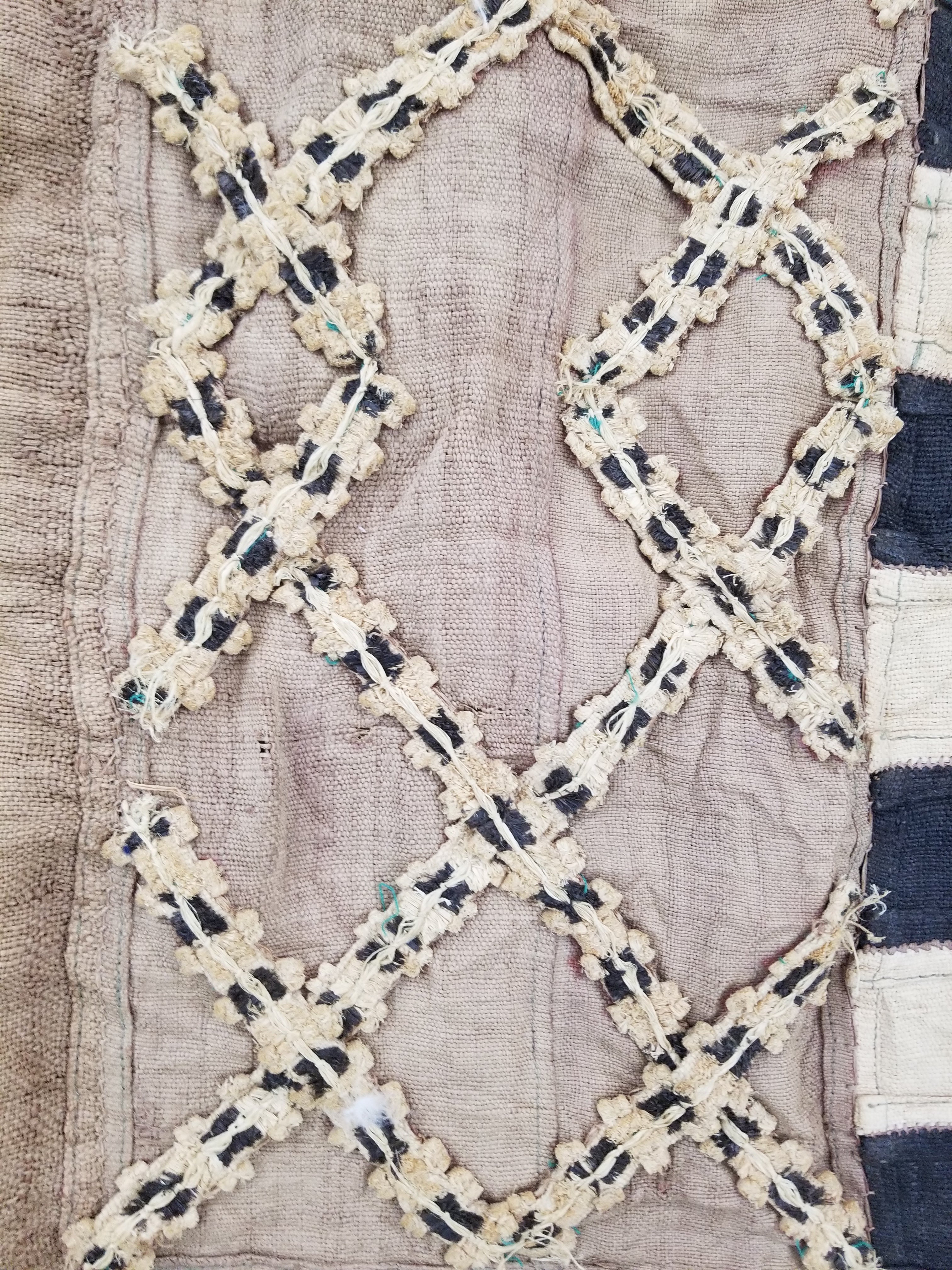 Vintage African Kuba Cloth Natural Woven Raffia Textile Runner 520x78cm