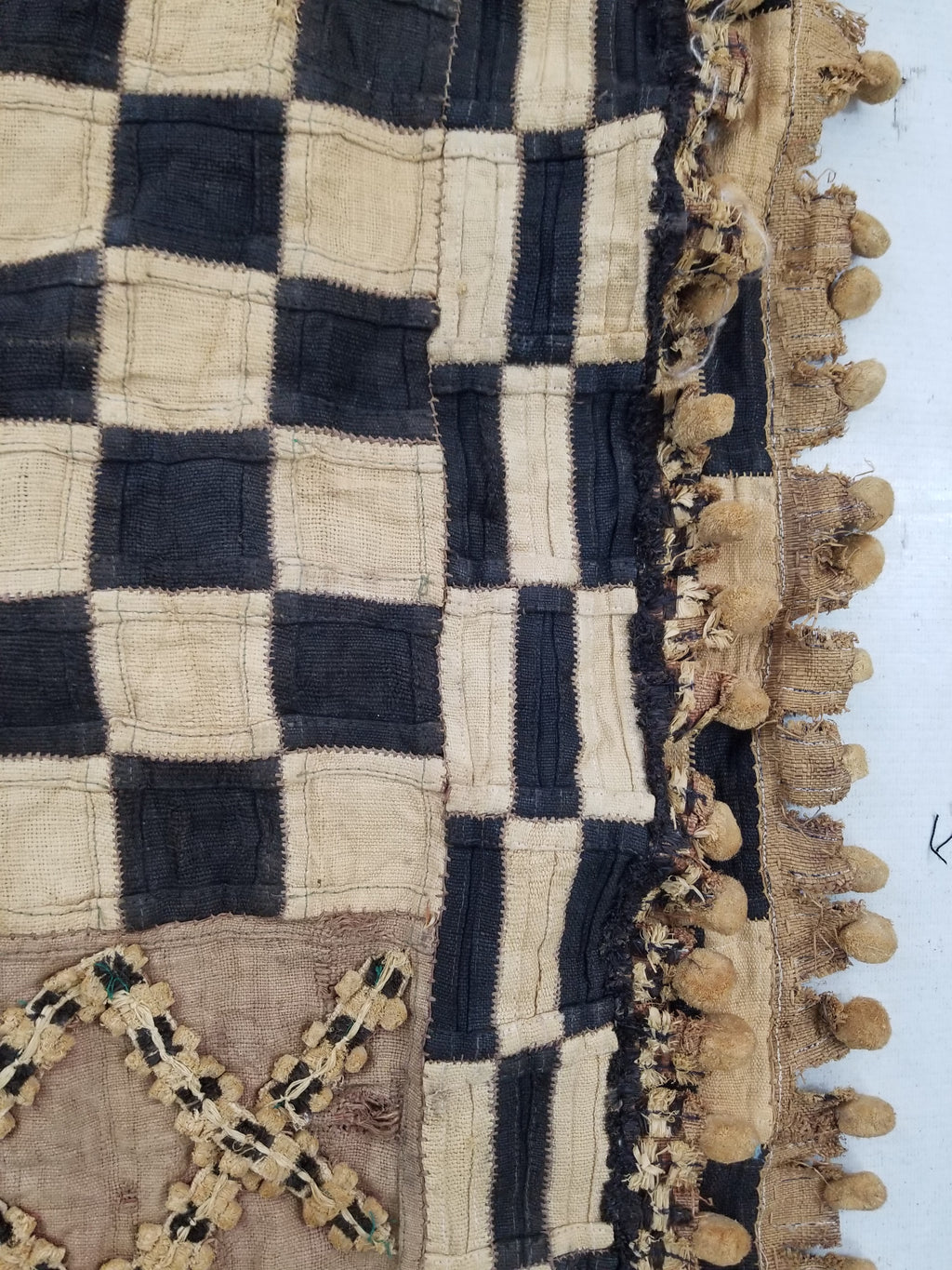 Vintage African Kuba Cloth Natural Woven Raffia Textile Runner 520x78cm
