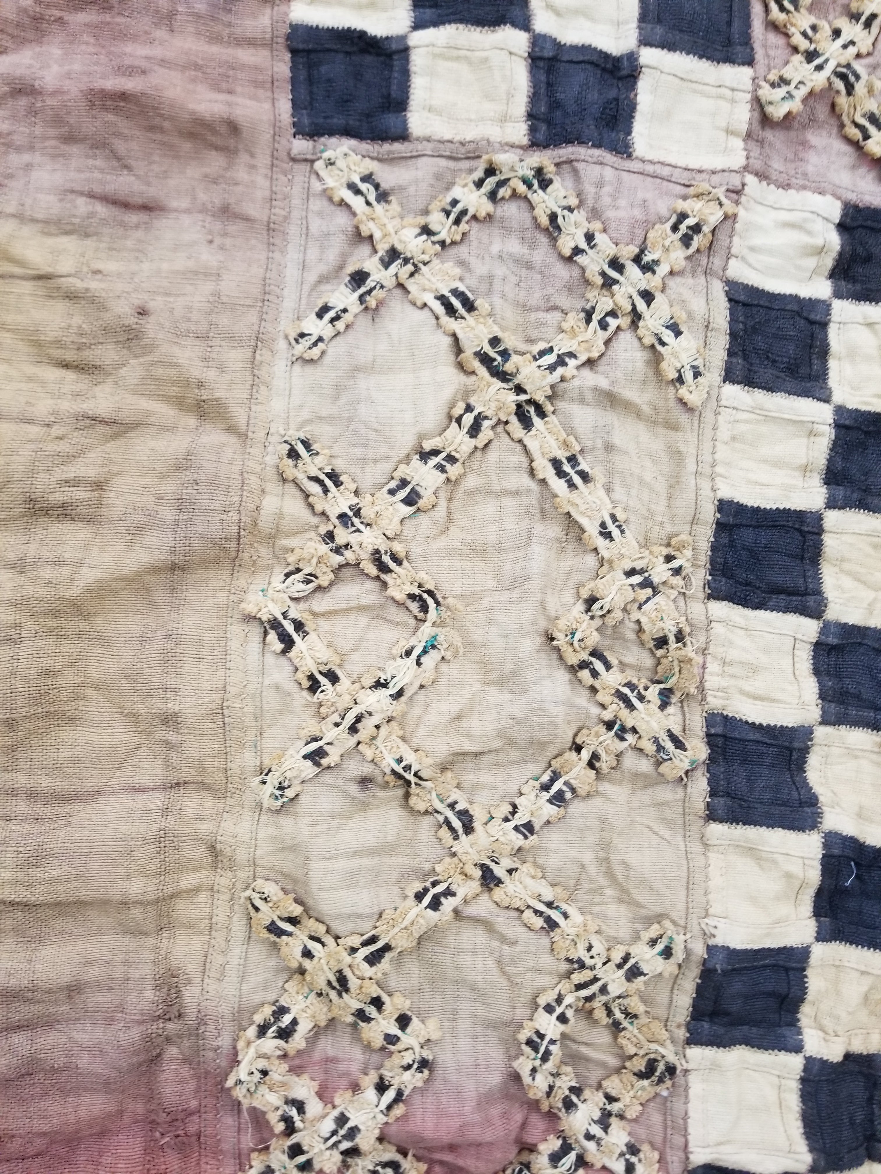 Vintage African Kuba Cloth Natural Woven Raffia Textile Runner 520x78cm