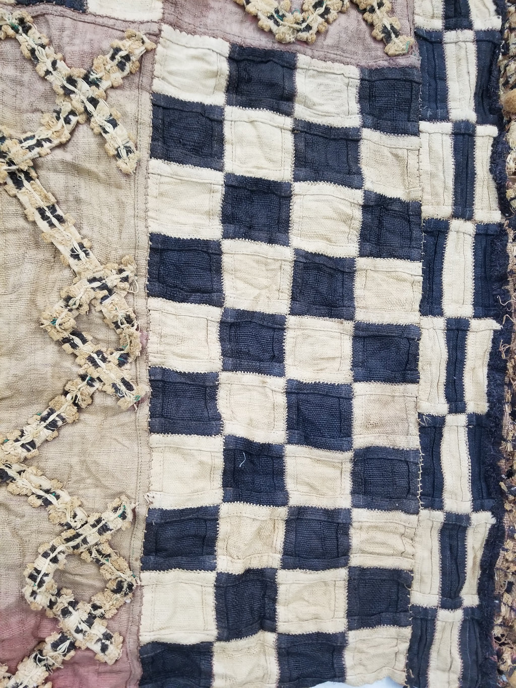Vintage African Kuba Cloth Natural Woven Raffia Textile Runner 520x78cm
