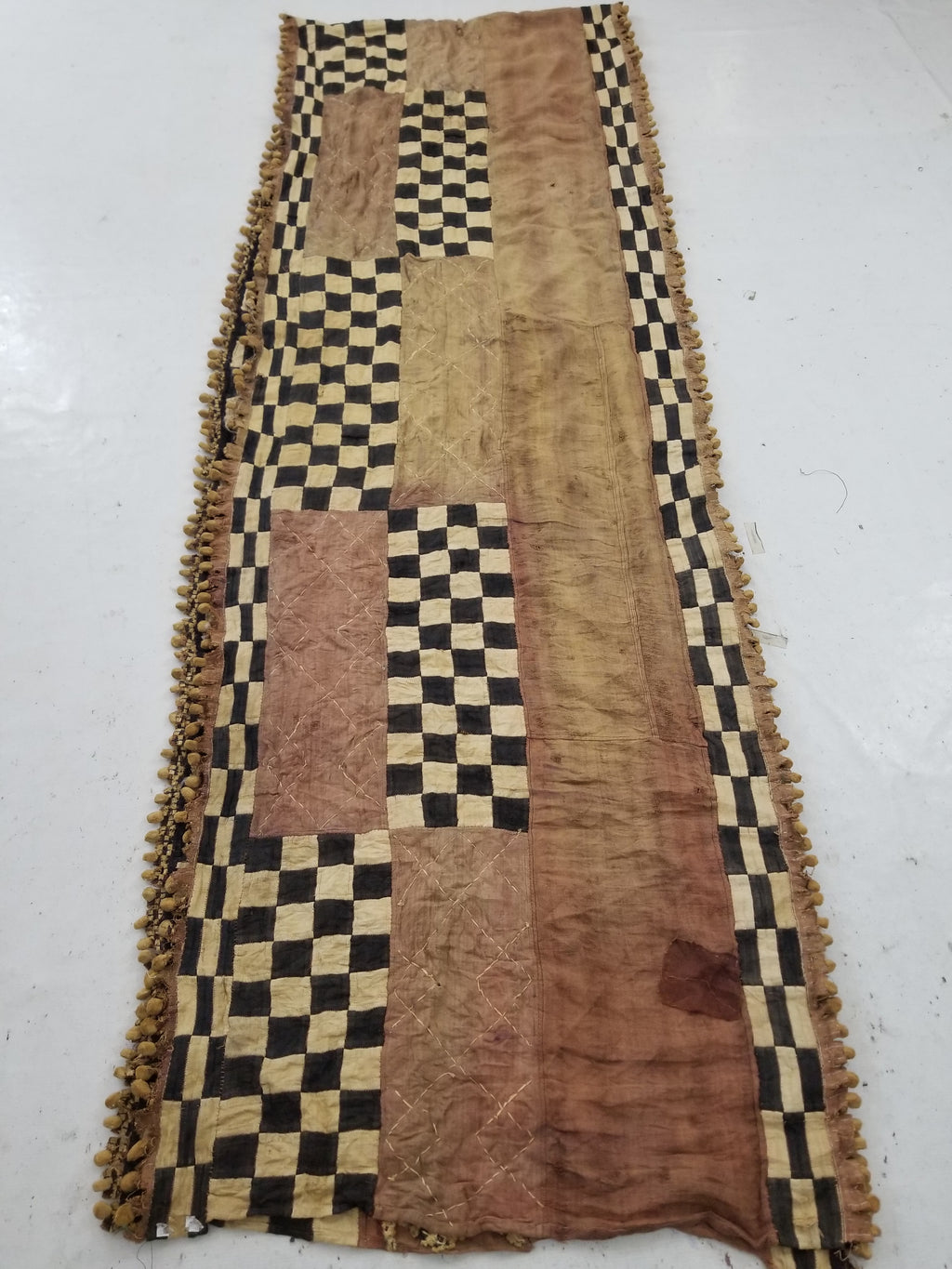 Vintage African Kuba Cloth Natural Woven Raffia Textile Runner 520x78cm